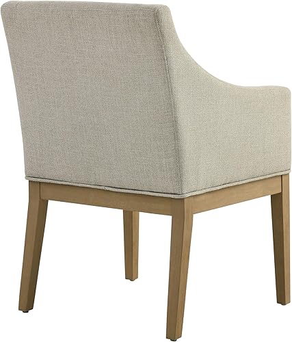 Miniatura 7 de Modway Alton Silla de comedor tapizada con brazos en lino natural – Silla de cocina acolchada moderna de mediados de siglo con patas de madera –
