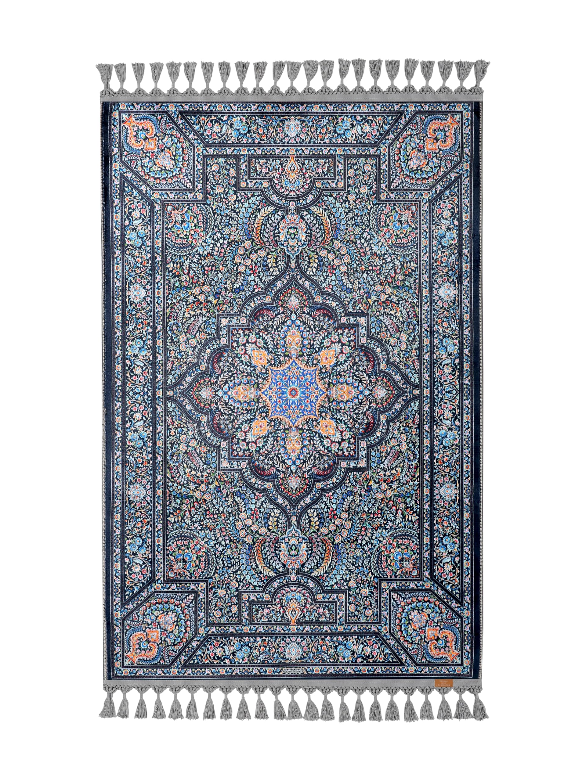 Tapis de prière turc haut de gamme à motif floral traditionnel bleu marine