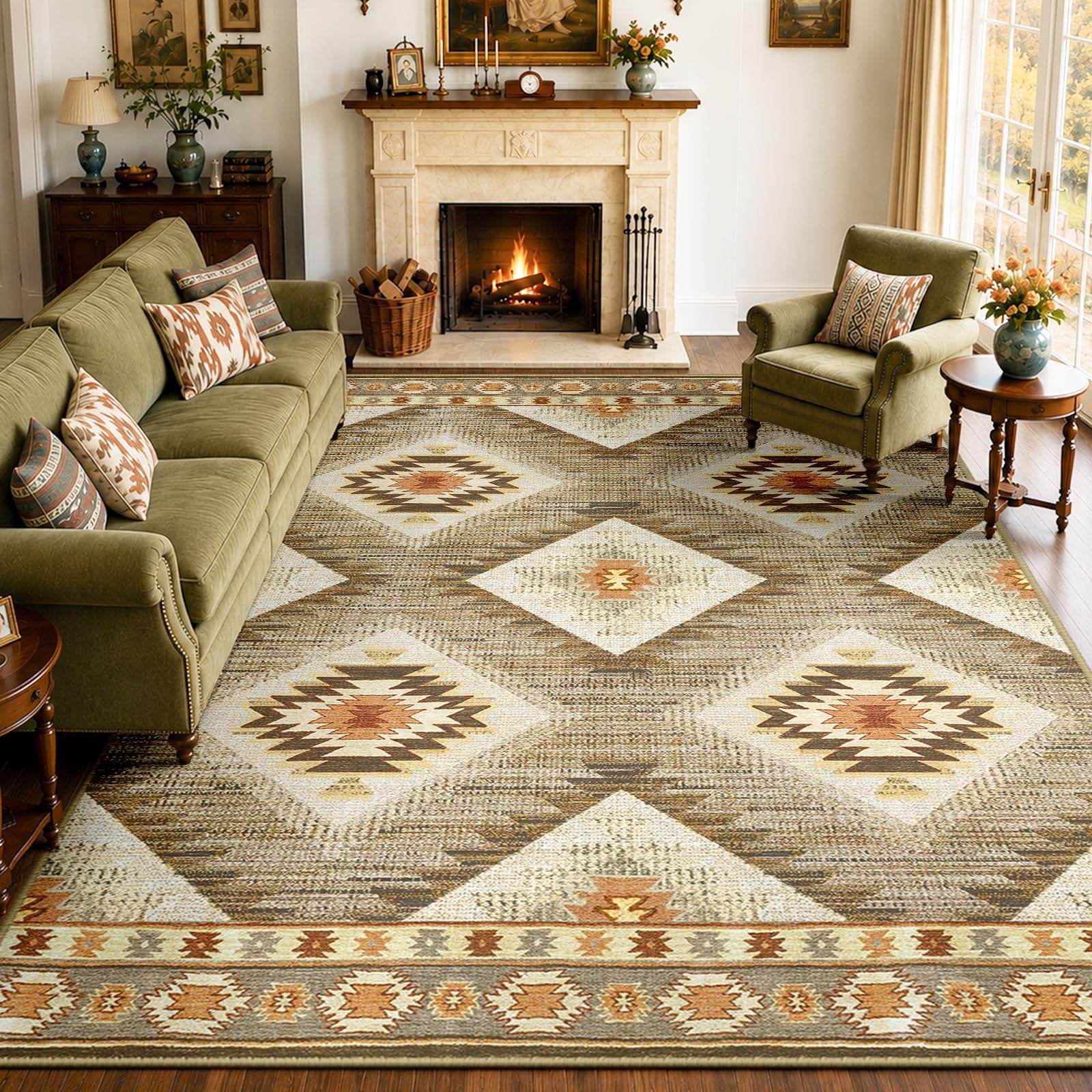 Tapis vert camel 180x270 cm lavable pour salon et chambre