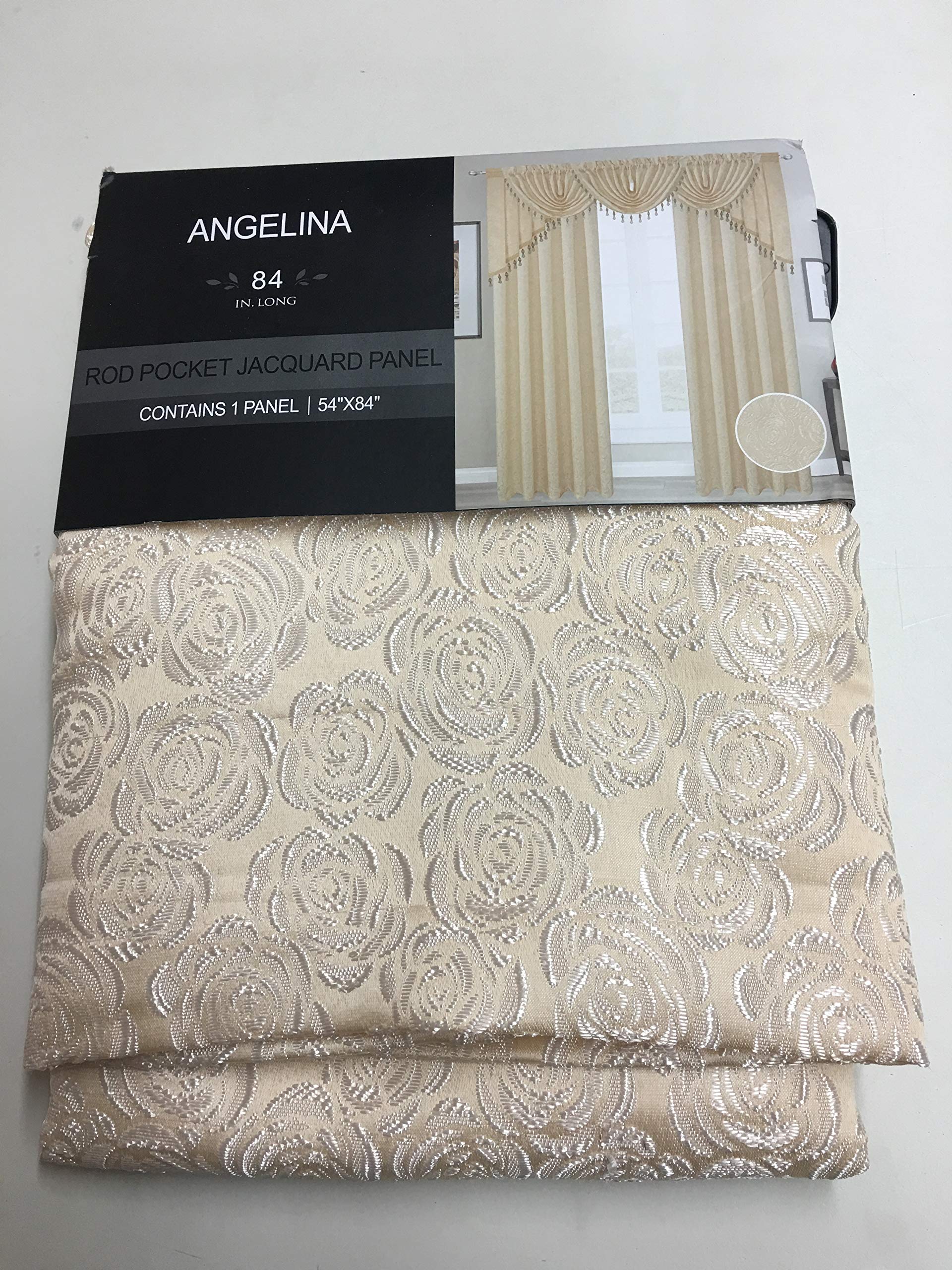 Luxury Home Textiles Angelina Damask 7 Piece Curtain, Beaded Austrian VALANCES and Swag Set, Blue