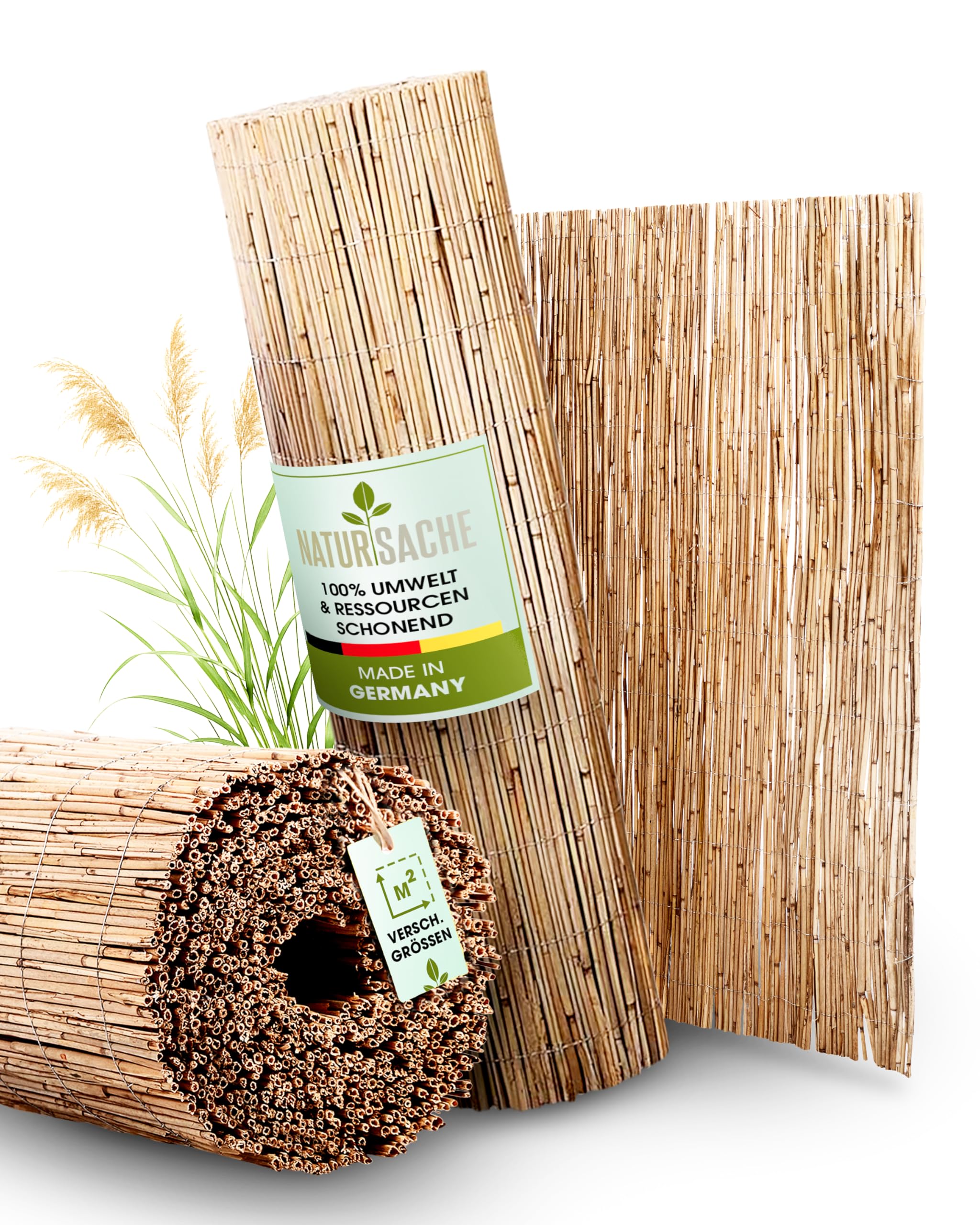 Natursache Sichtschutz | Premium Schilfrohrmatte als Sichtschutz Zaun, Blickschutz und Windschutz | Schilfrohr 0,9 x 6 m (HxL) Schilfmatte für Balkon, Terrasse und Garten | natur Sichtschutzstreifen