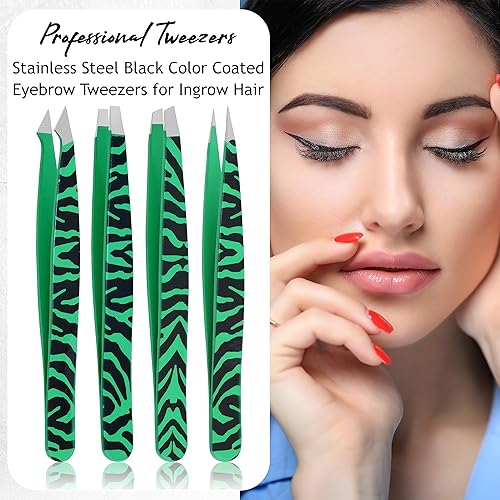 Miniatura 3 de Arsh - 4 pinzas profesionales para cabello facial para mujeres y hombres, pinzas de precisión de acero inoxidable para cabello encarnado, pinzas