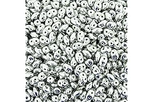 Czech Superduos 2-Hole Crystal Super Duo Seed Beads 5 x 2.5mm Silver...