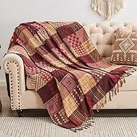 Edcooy Boho Chenille Throw Blanket Patchwork Tassels 60x75 Soft Cozy for Sofa Bed Armchair Bohemian Decor