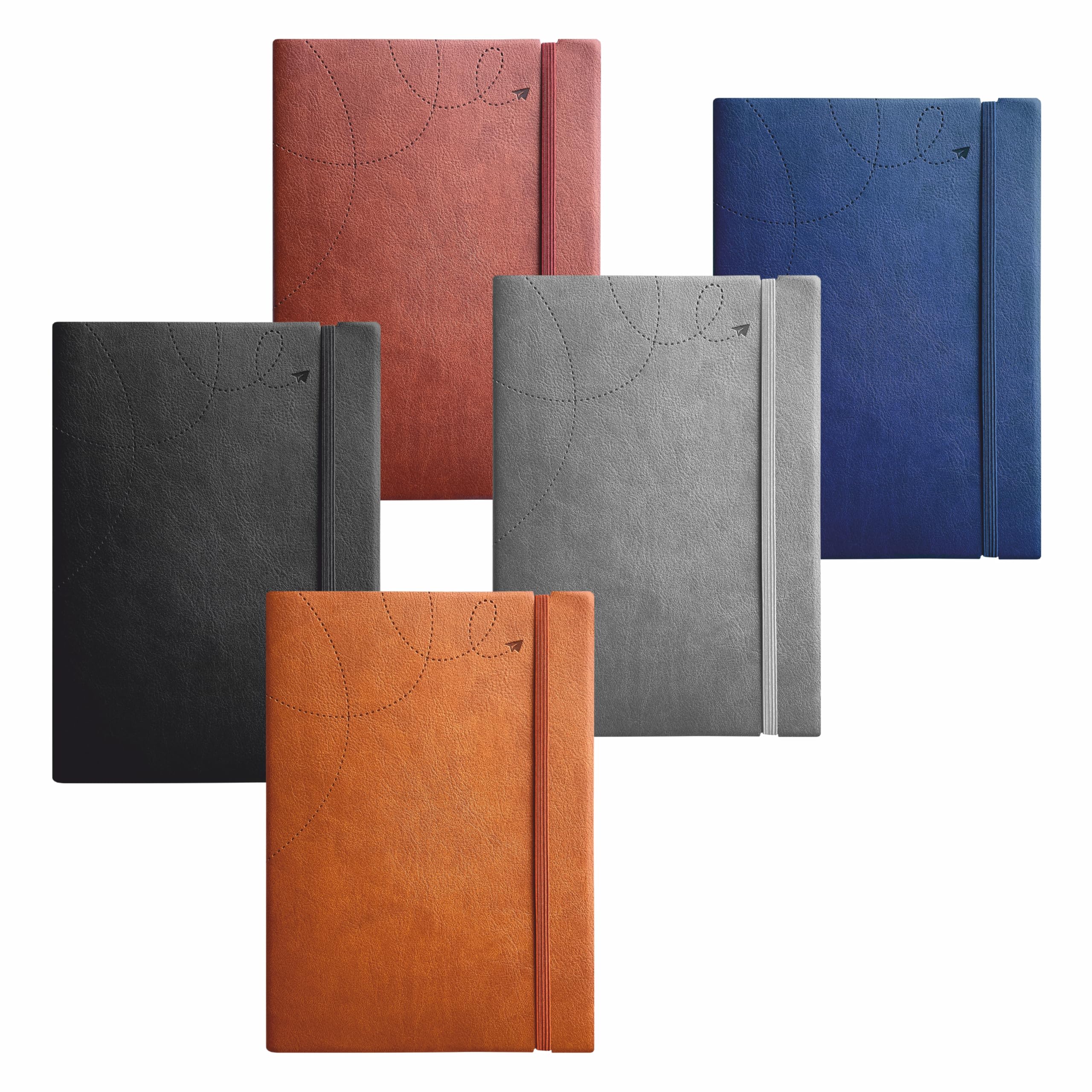 Anupam Quaderno A5 Flxy | 192 pagine | Taccuino a righe | Carta da 80 g/m² | Pelle PU testurizzata con copertina senza tempo per impressione | Chiusura elastica abbinata (blu)