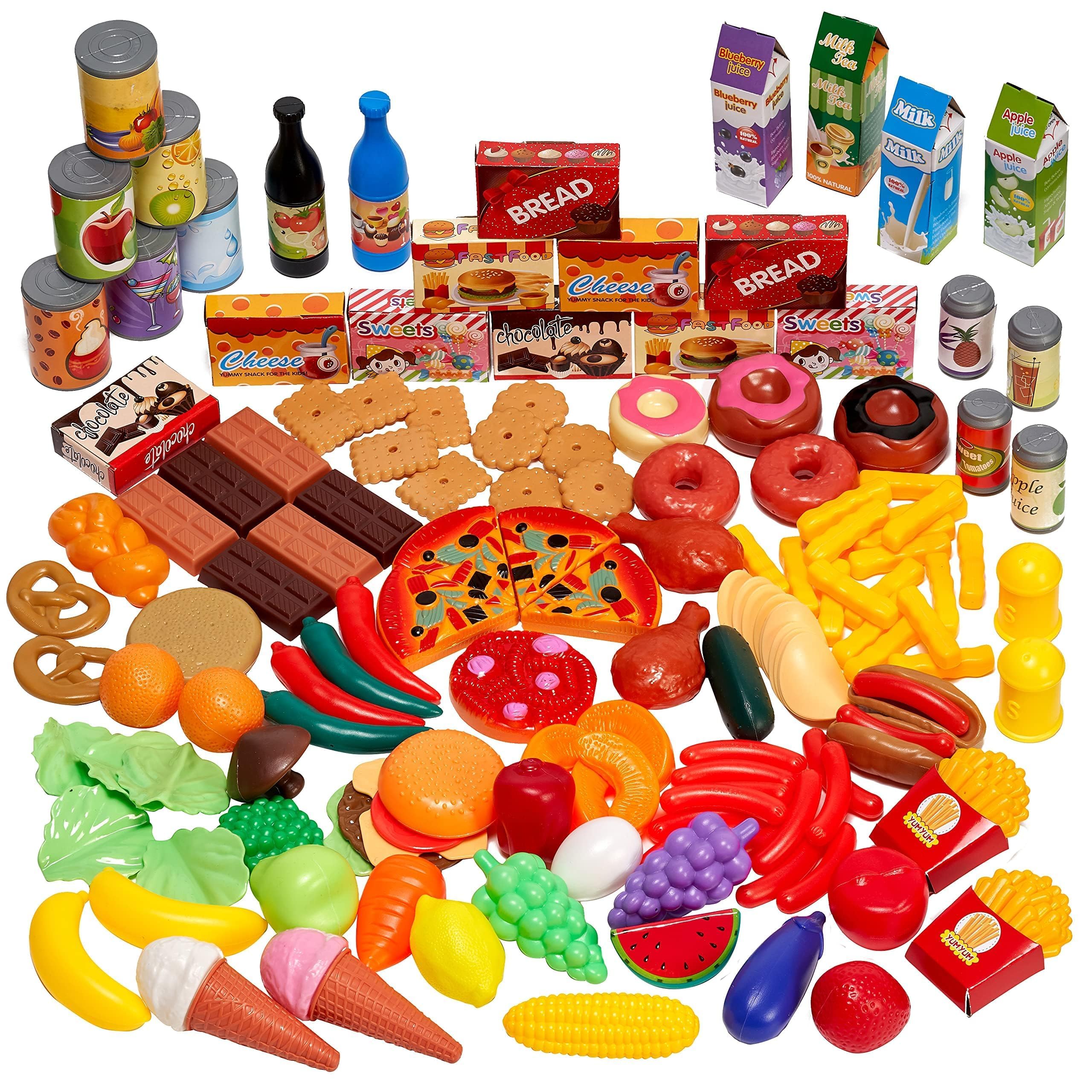 THE TWIDDLERS 150 Pieces Pretend Play Food Toys, Role Play Kids Kitchen Accessories Toy Food Set for Boys & Girls, Bulk Fake Pretend Food, Includes Fruits & Vegetables Age 3+