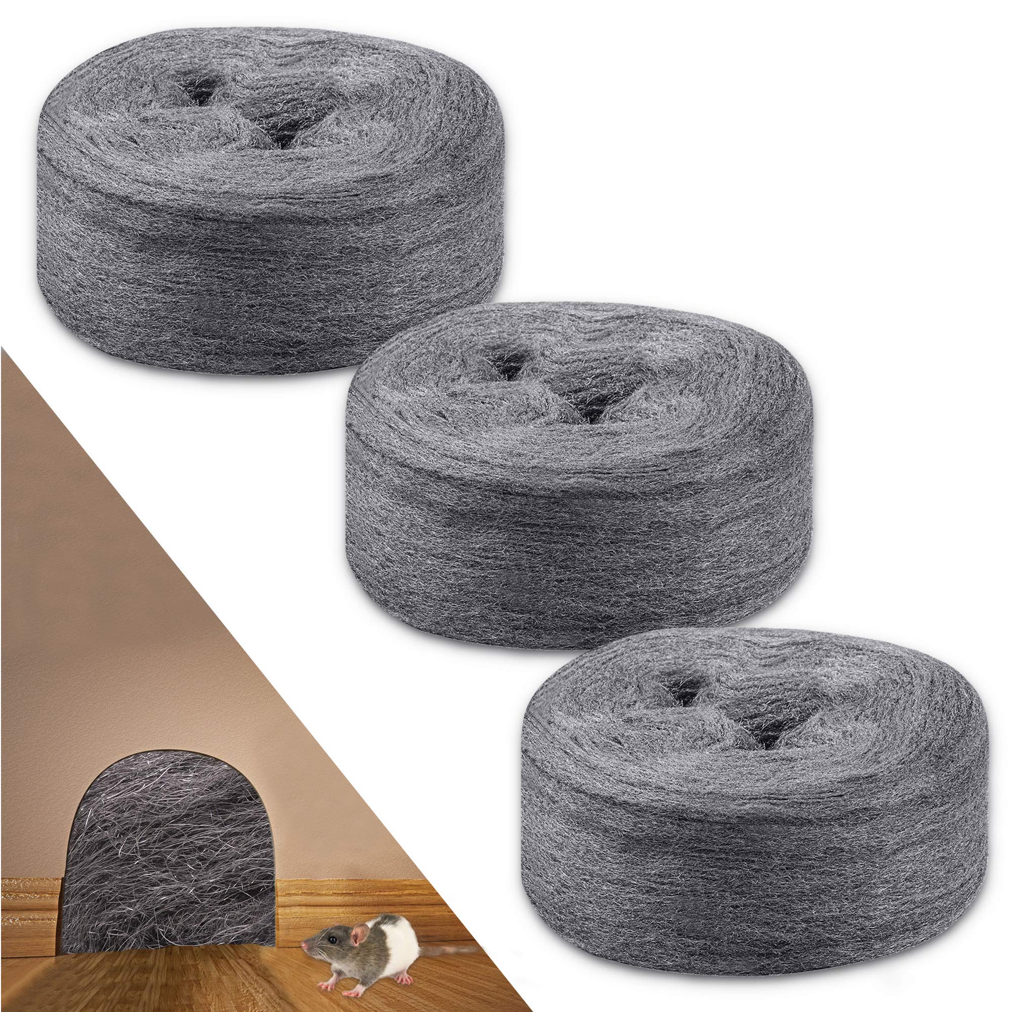 Buy 3 Roll Steel Wool DIY Kit, 0000 Ultra Fine Grade Rodent Control