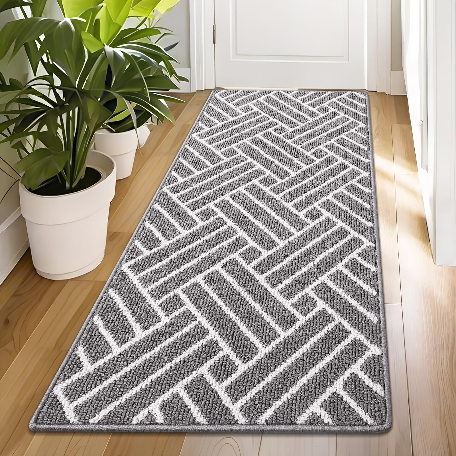 olanly runner indoor door mat, 70x23 inch, dirt resistant and absorbent, non-slip rubber backing floor mats, easy clean low-profile doormat for entryway, front door, and inside entrance, grey
