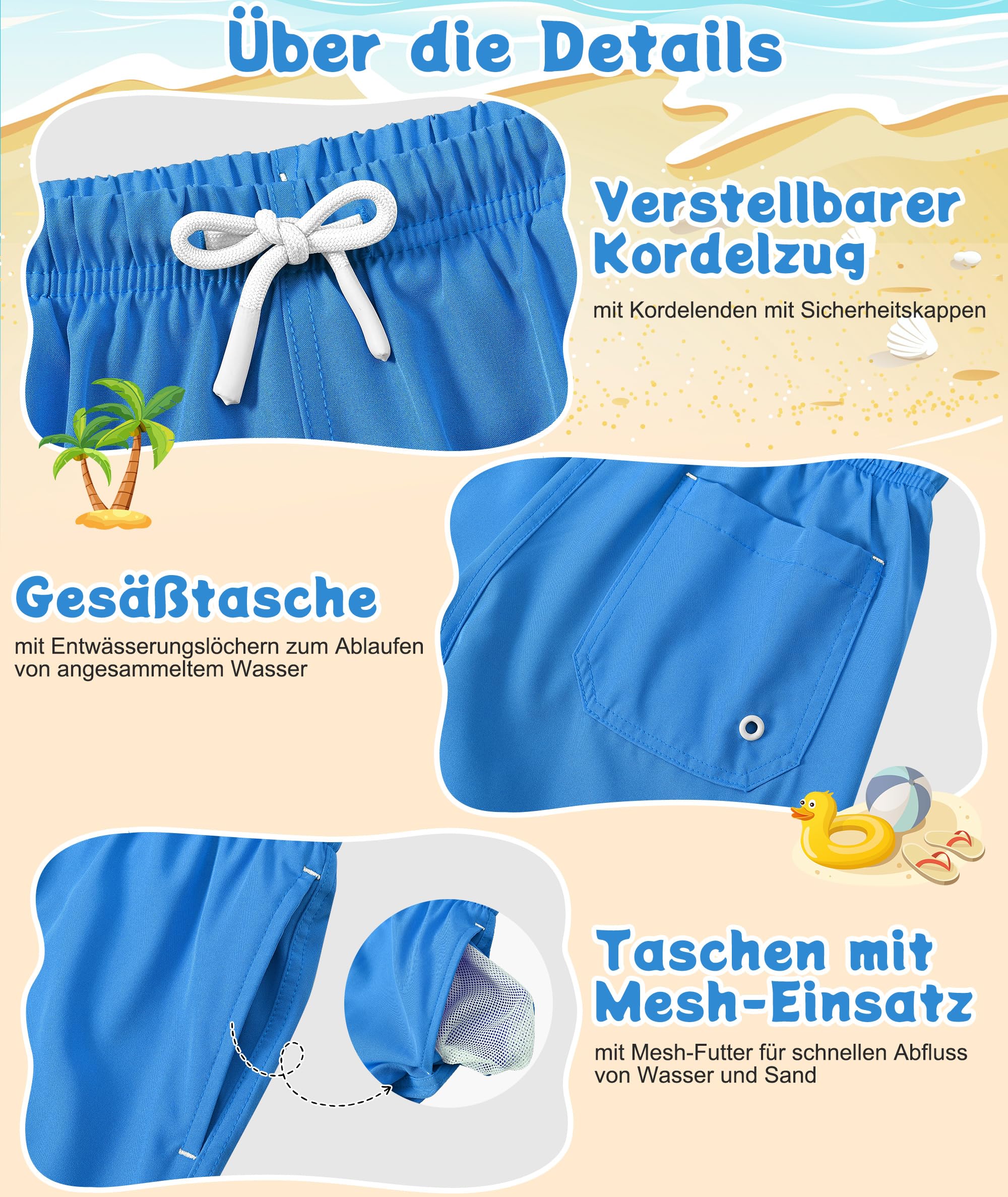 Zoofly Maillot de Bain Short pour Garçons avec sous-Short Compressif, Séchage Rapide, Respirant, Taille Élastique et Poches - 4 à 16 Ans