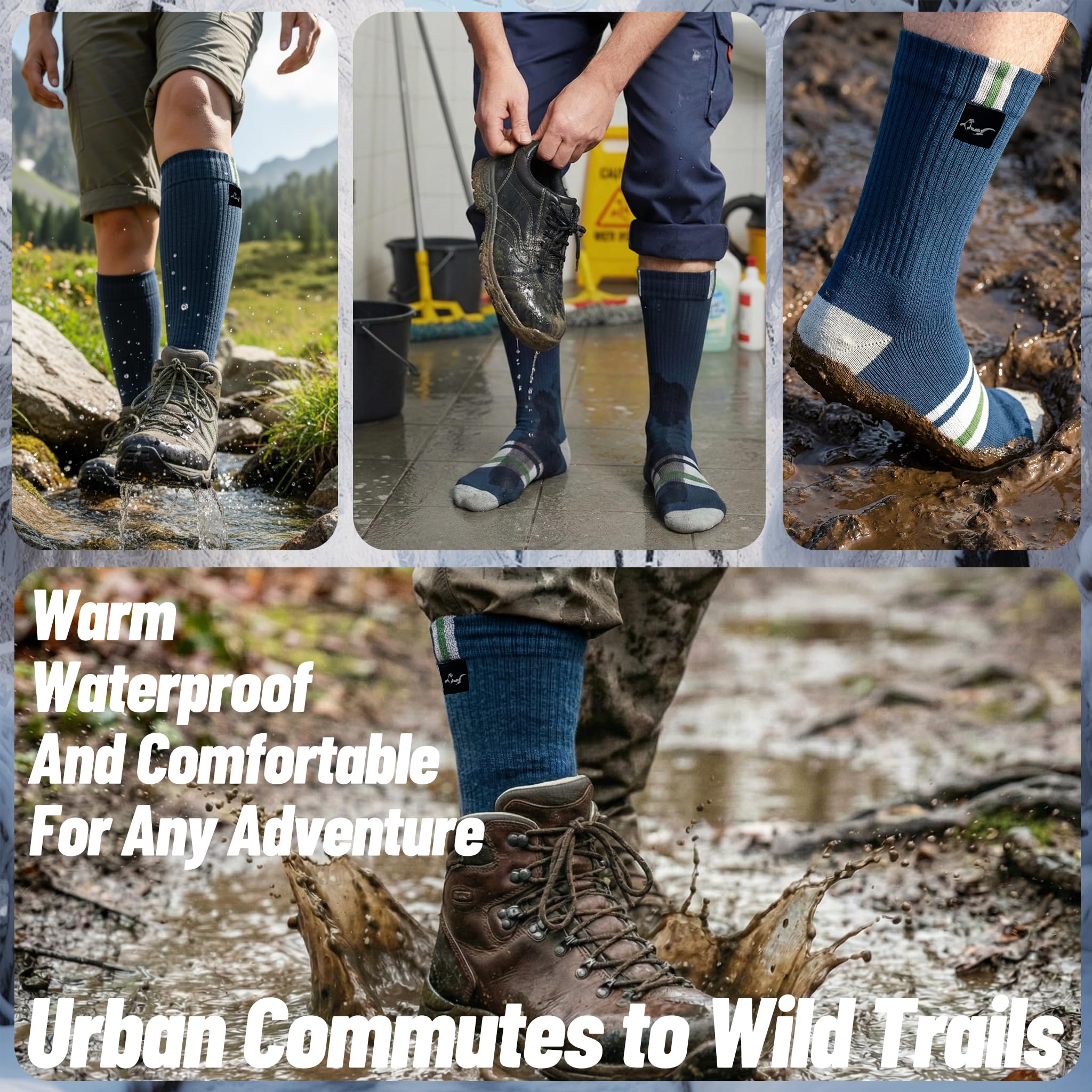 OTTERSHELL Chaussettes mi-mollet imperméables pour aventures en plein air - Chaussettes thermiques mi-mollet pour randonnée, trekking, camping, pêche, kayak, chasse, sports de neige