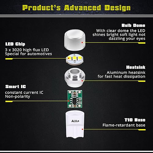 Miniatura 3 de Alla Lighting Mini bombillas LED T10 168194 avanzadas de 12 V, licencia, interior, mapa, cúpula, carga de maletero, luces de paso W5W 2825 175 158