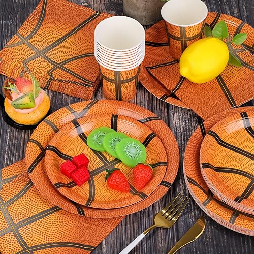 Miniatura 5 de durony 96 piezas de suministros de fiesta de baloncesto para fiesta de cumpleaños, incluyendo platos de papel, vasos, servilletas para fiesta de
