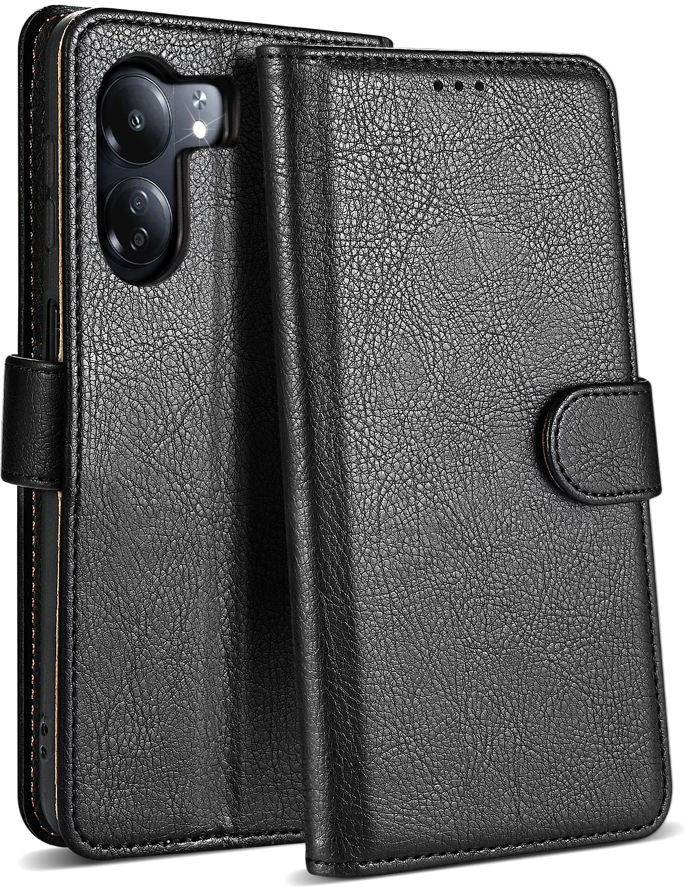 DESSEN Étui Portefeuille Pour Redmi 13C / Poco C65 - Cuir PU Bleu - Support Et 3 Porte-cartes