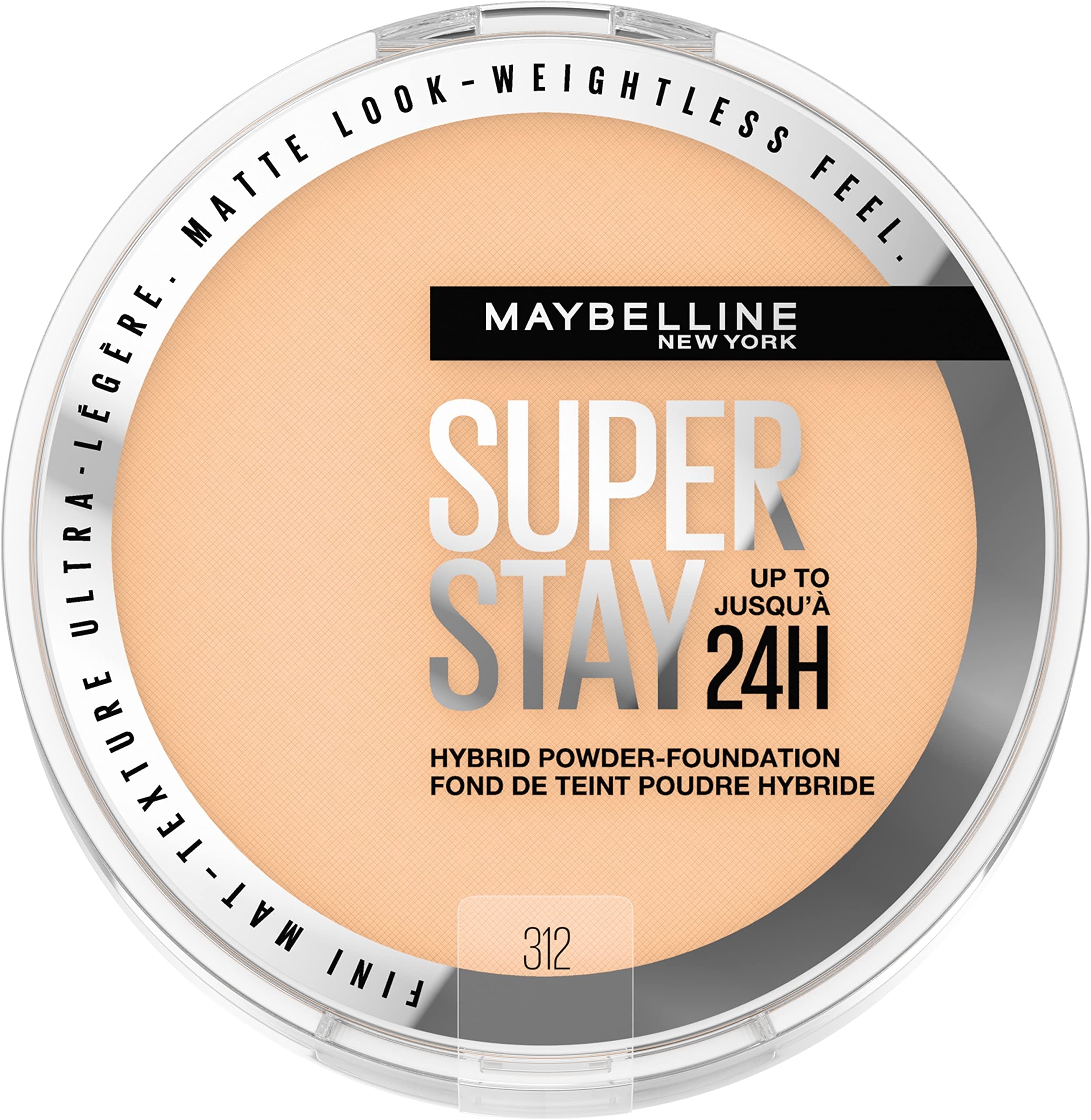 Super Stay Up to 24HR Hybrid Powder-Foundation, Medium-to-Full Coverage Makeup, Matte Finish, 312, 1 Count