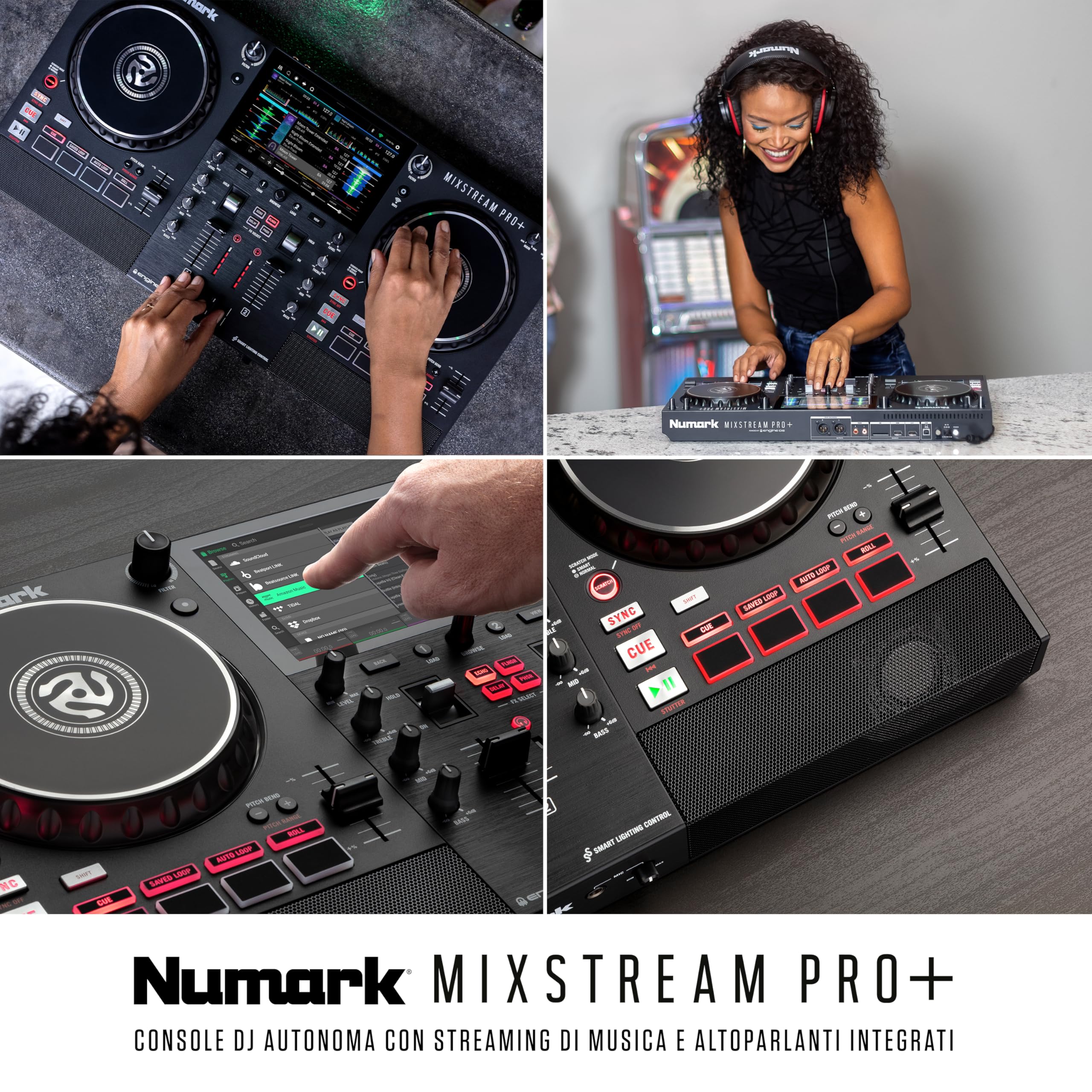 Numark Mixstream Pro+ DJ Controller z separacją stem, 2 deck, Wi-Fi, 7" touchscreen, Serato & Virtual DJ