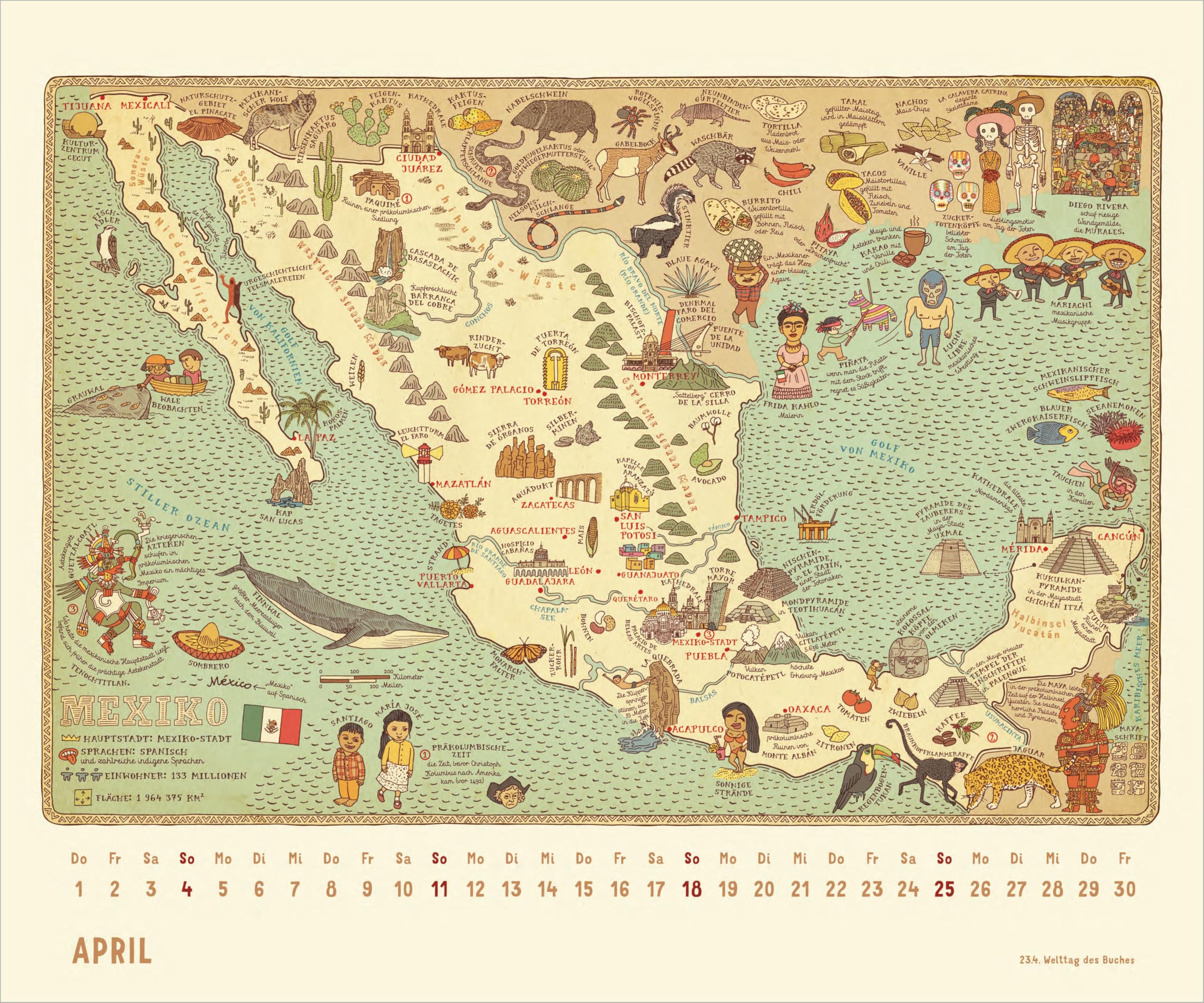 Alle Welt 2027: Wandkalender 60x50 cm mit illustrierten Weltkarten und deutschem Kalendarium