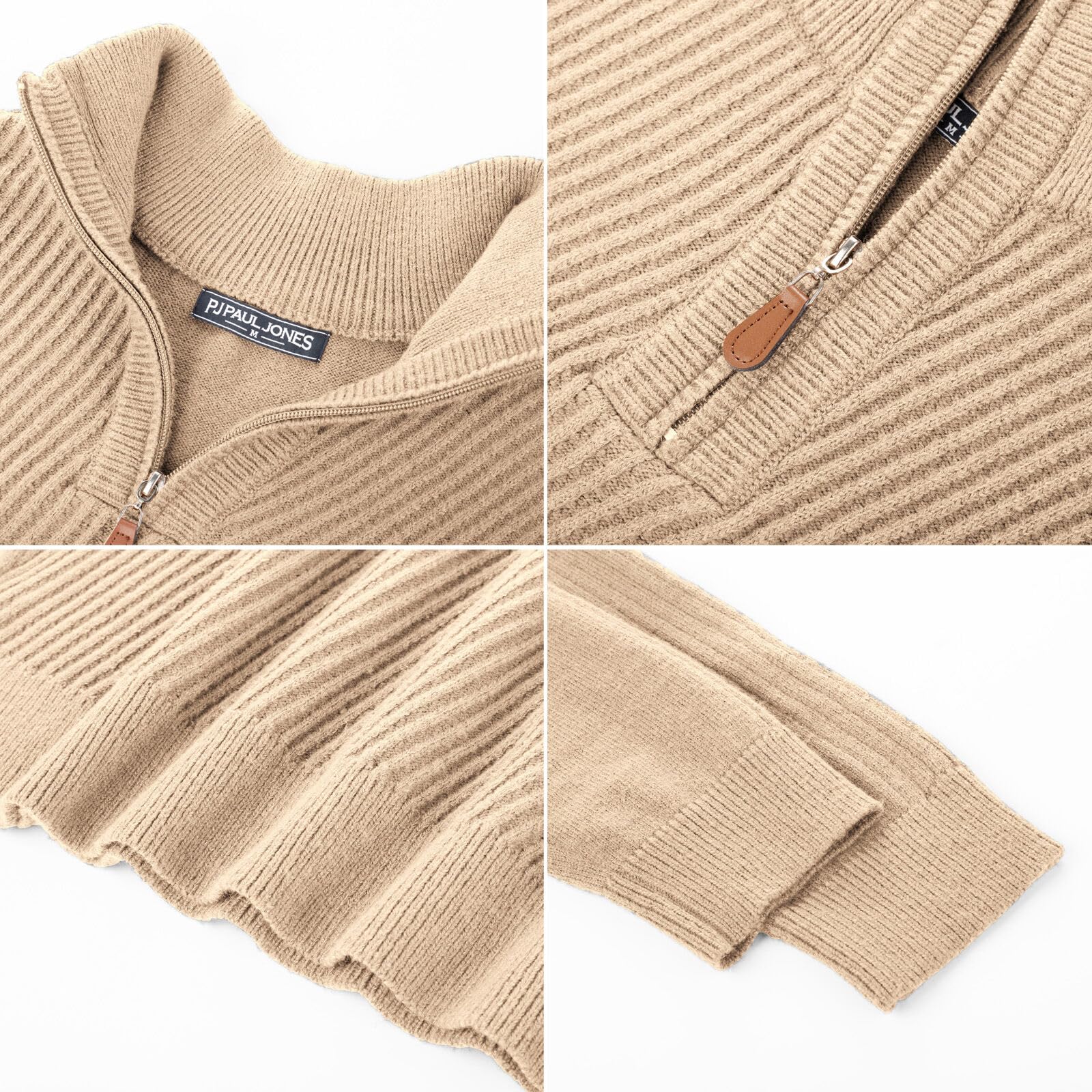PJ PAUL JONES Mens Turtleneck Jumpers 1/4 Zip Troyer Long-Sleeved Knitted Sweater Winter Pullover