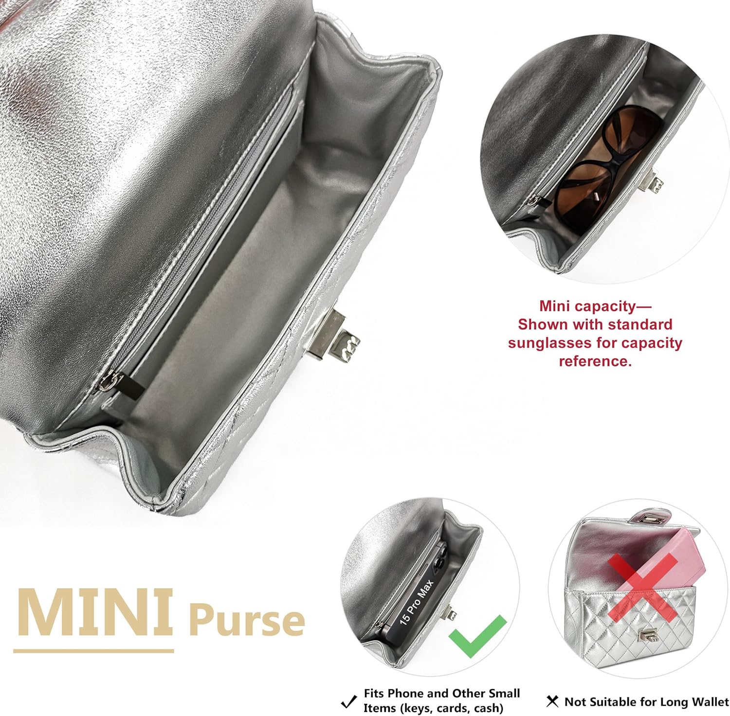 Small Quilted Crossbody Bag for Women, Genuine Leather Mini Shoulder Flap Purse with Gold Chain Strap & Top Handle - Image 5