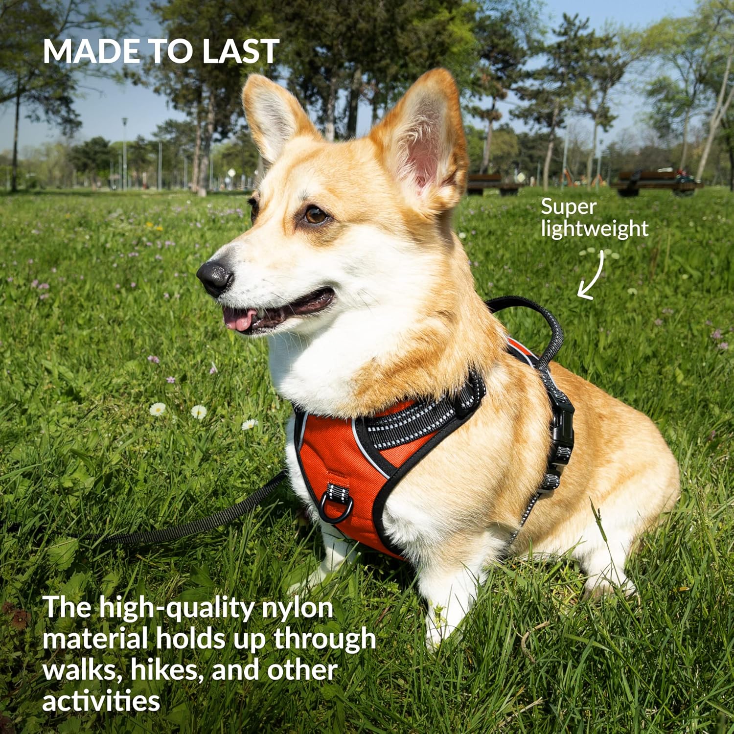 CollarDirect No Pull Reflective Dog Harness with Handle and Front Clip, Adjustible Soft Padded Vest for Small to Large Dogs Training and Walk (Size L, Orange)