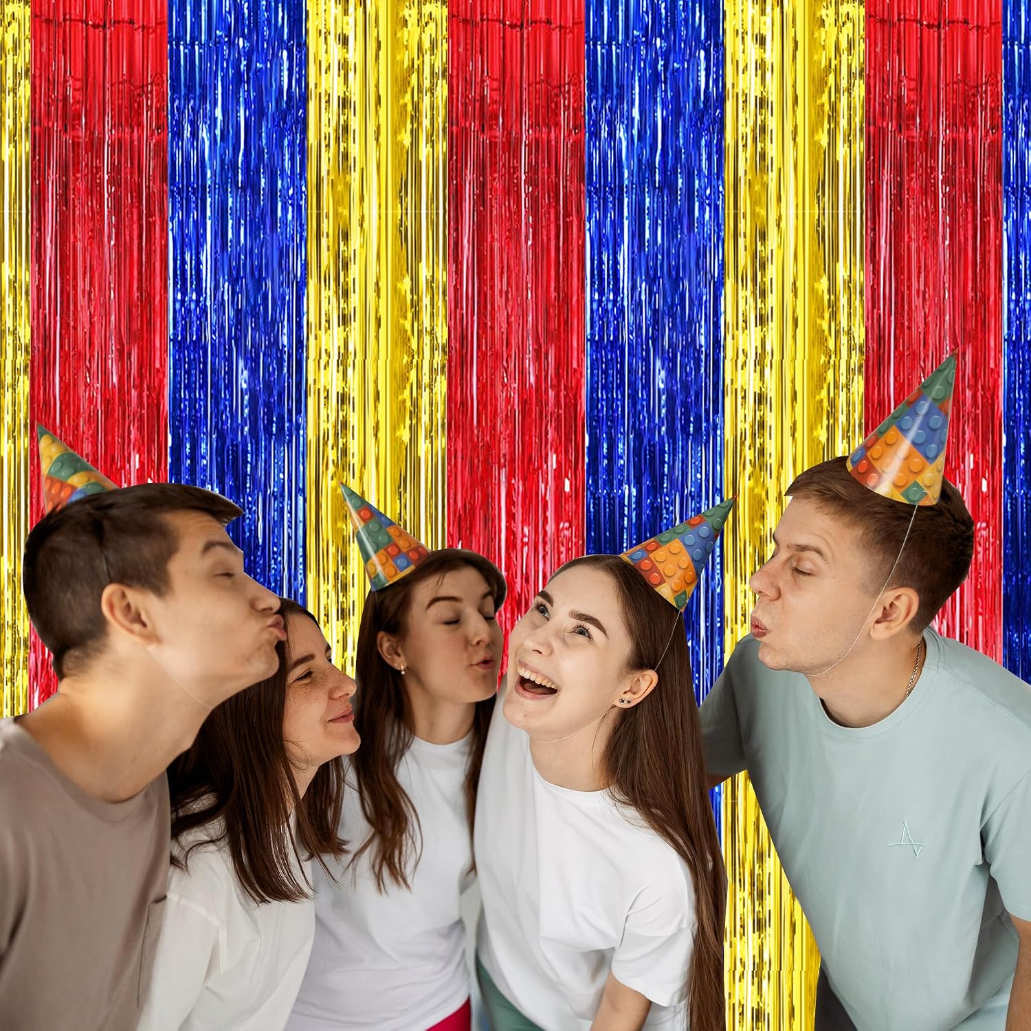 BEISHIDA 3 Pcs Red Blue Gold Door Streamers Curtain Birthday Party Streamers Backdrop Happy Birthday Party Wall Background for Party Decoration Photo Booth Props(3.28 ft x 6.56 ft)