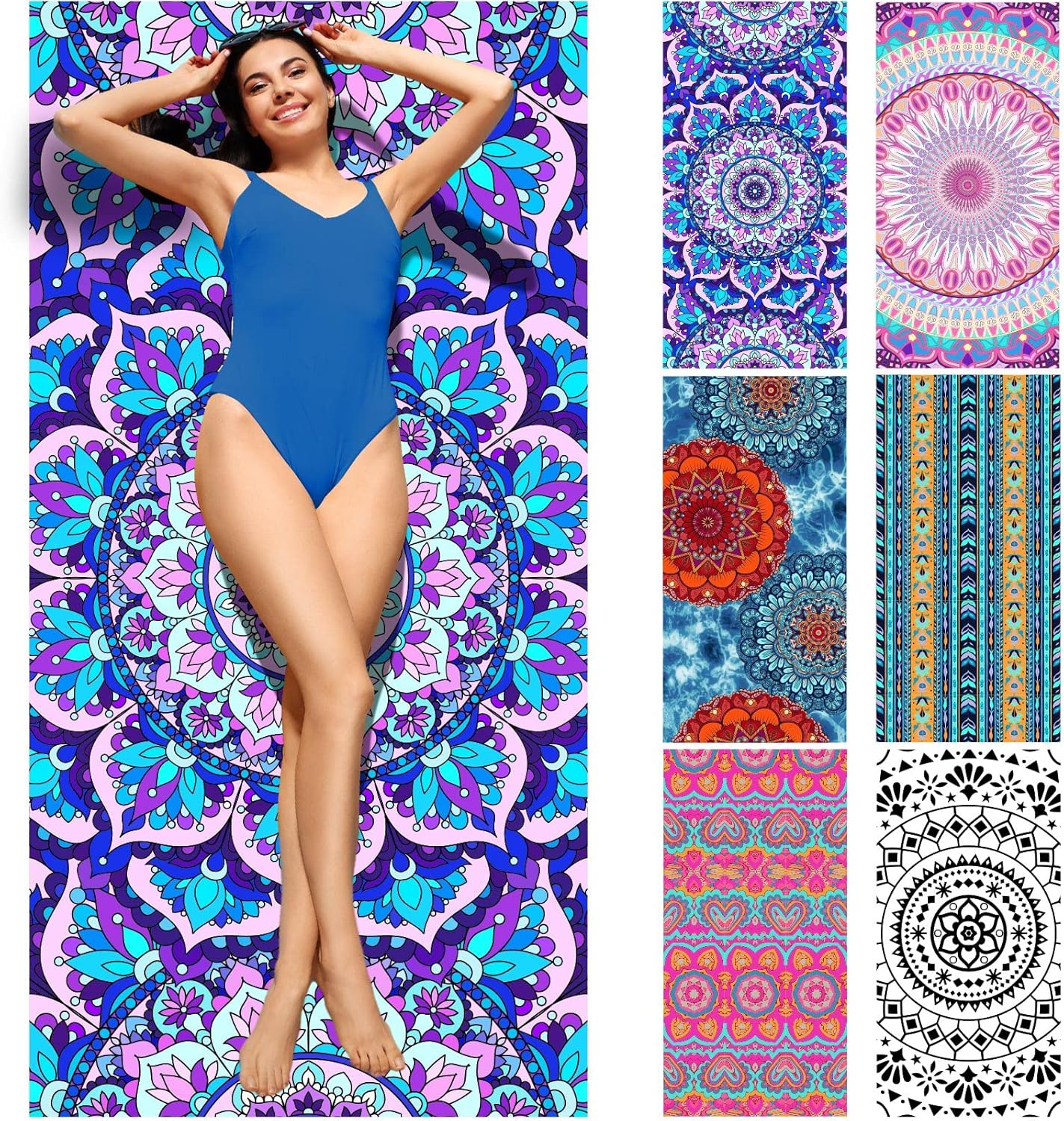 Batiyeer 6 Pack Microfiber Beach Towels Bulk 36 x 72 in XL