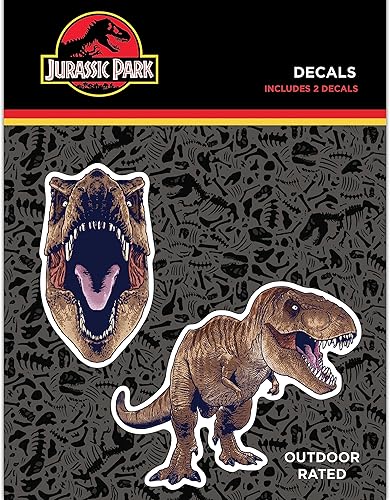 Jurassic Park - Calcomanías de dinosaurio T-Rex - Juego de 2 calcomanías de vinilo impermeables para automóvil, camión, botella de agua, laptop,