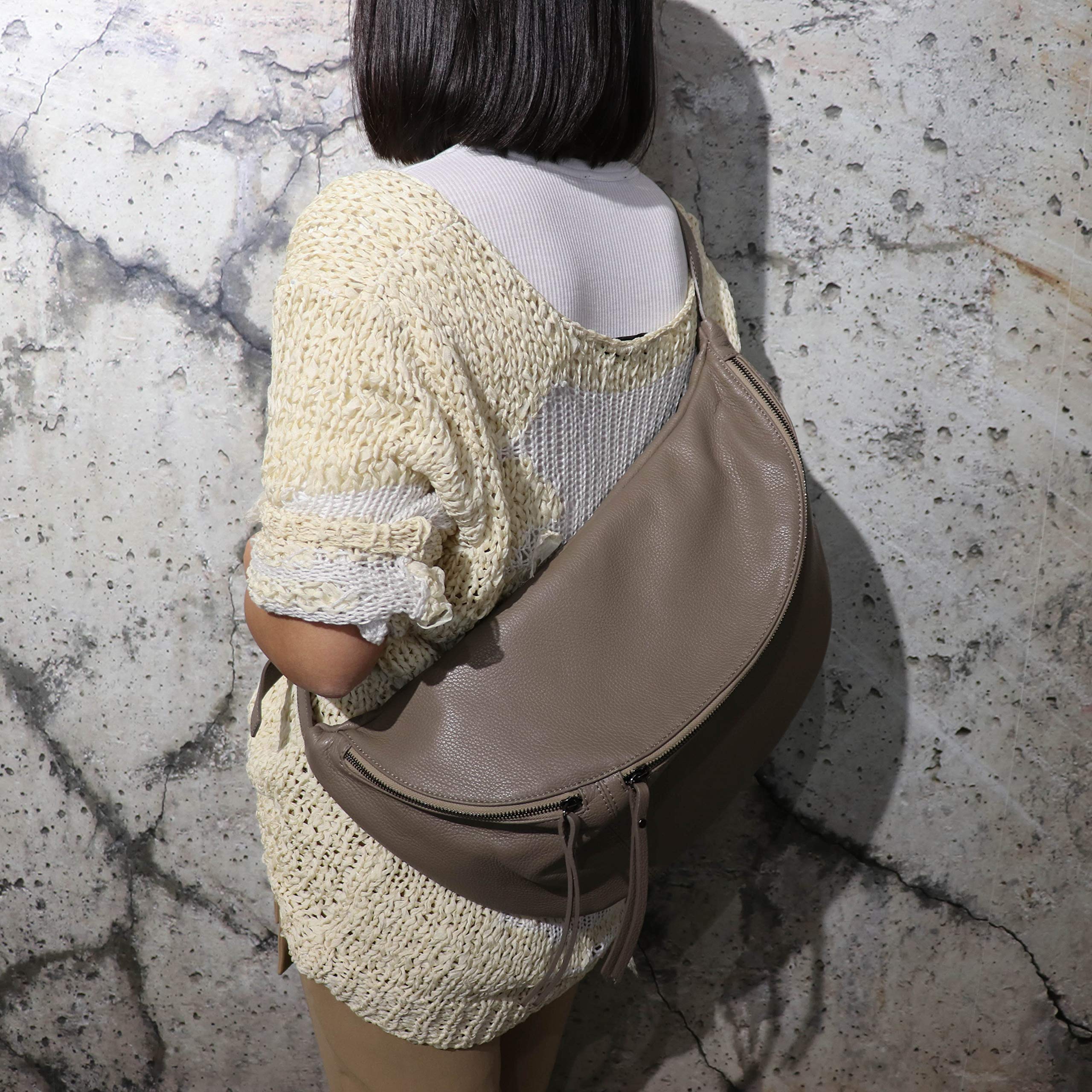 SH Leder prawdziwa skóra damska/męska saszetka na pierś unisex na festiwal, podróż, duża saszetka biodrowa, torba Crossbody, skórzana torba damska 49x28cm Daniela G768, beżowy, Gross