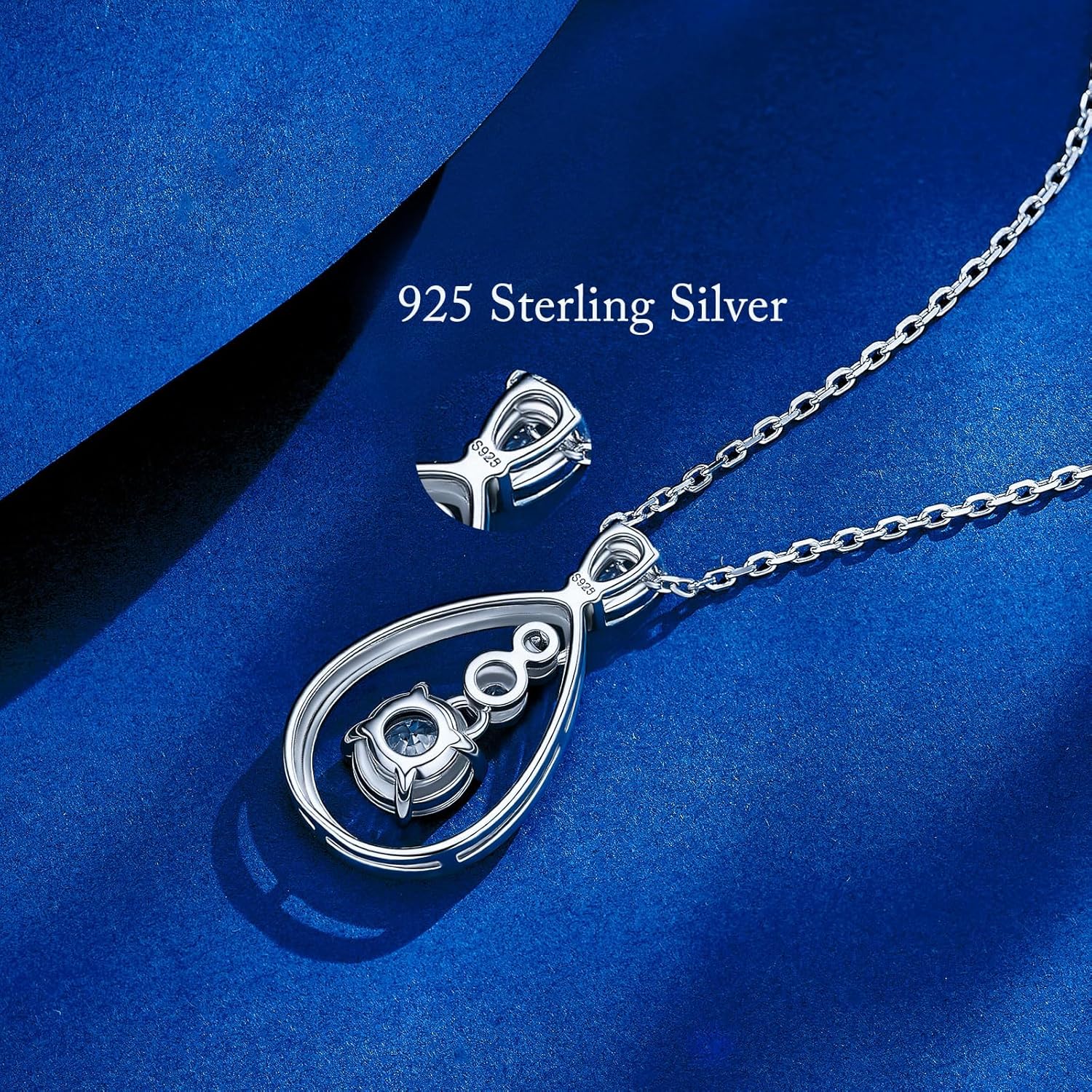 Birthstone Necklace for Women Sterling Silver Teardrop Pendant Necklace Birthday Christmas Fine Jewelry Gifts for Her, 18"+2" Extend - Image 4