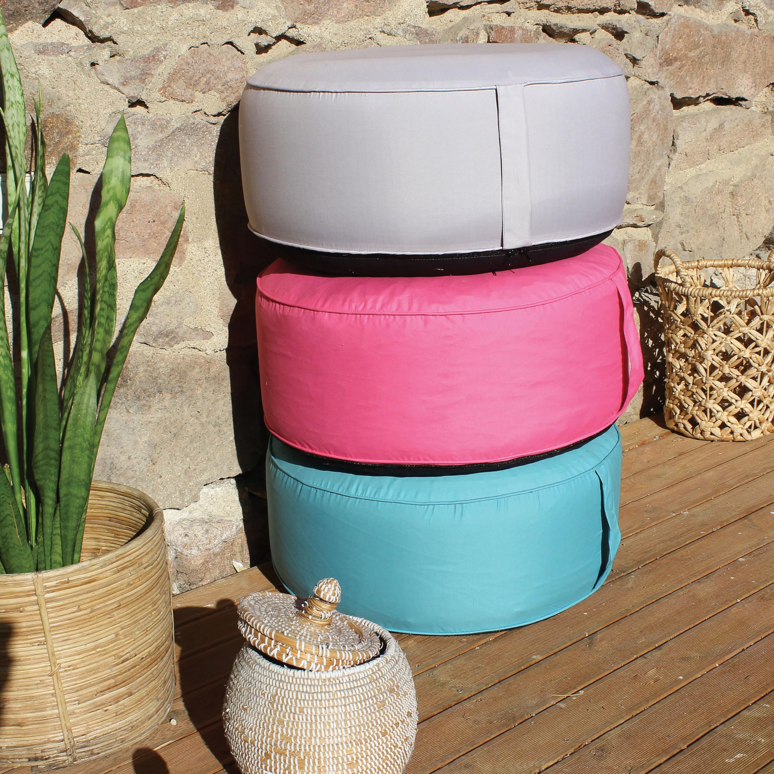 Pouf Gonfiabile AKTIVE - Ø53x23cm, Blu, Impermeabile, Per Esterno, Supporto 100kg