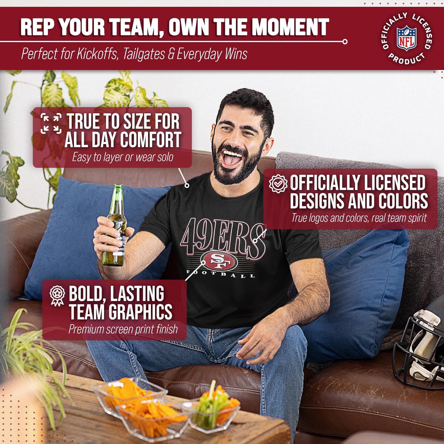 Team Fan Apparel NFL Adult Overtime Blueprint Tag-Less T-Shirt, Unisex Football Tee, Soft Comfortable Cotton, Retro Vintage - Image 5