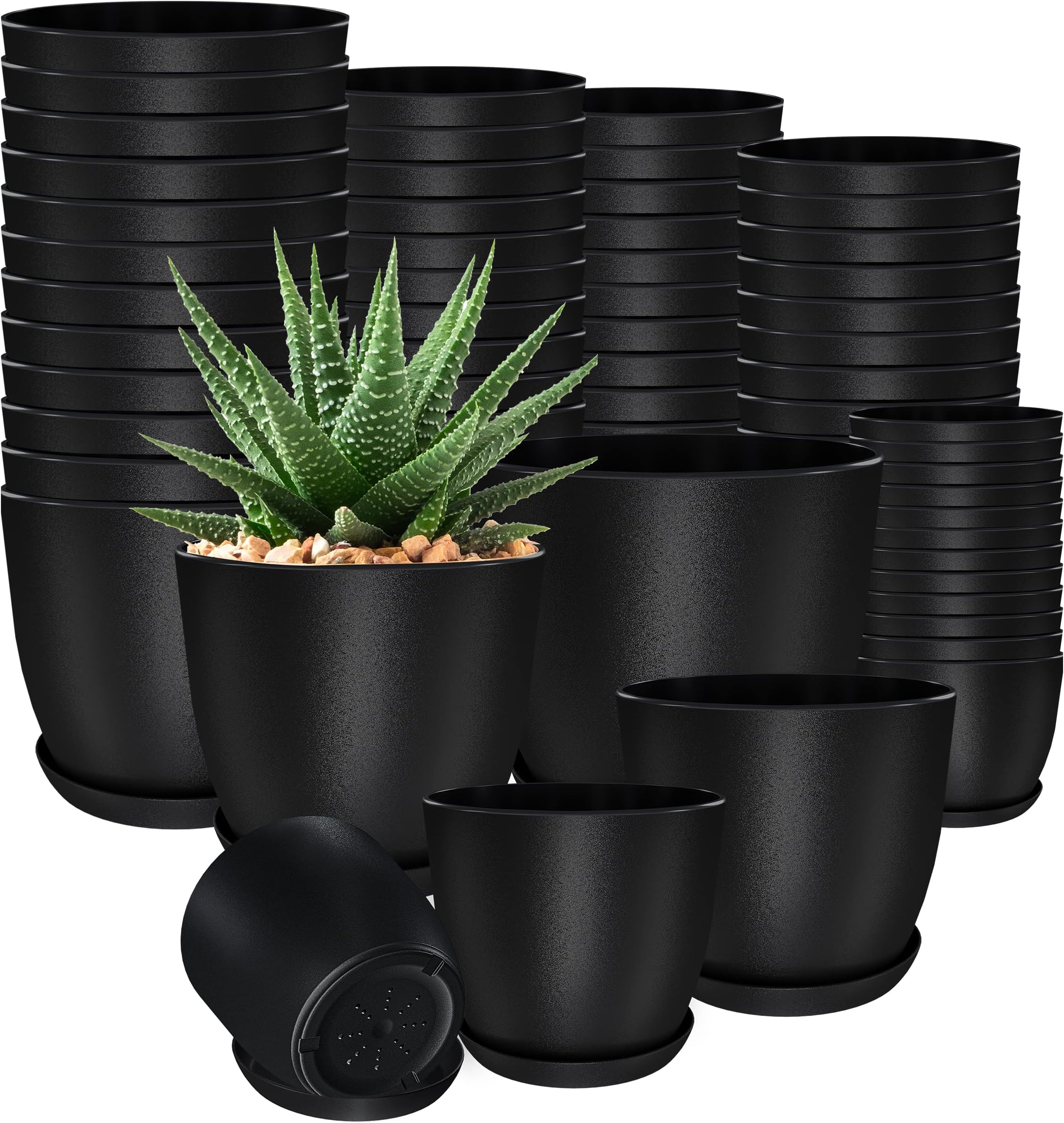 Utopia Home Plastic Planters White, Flower Nursery Pots Indoor Modern Decorative Plastic Pots for Plants, Succulents, Flowers, and Cactus 60 Pack, Multisize