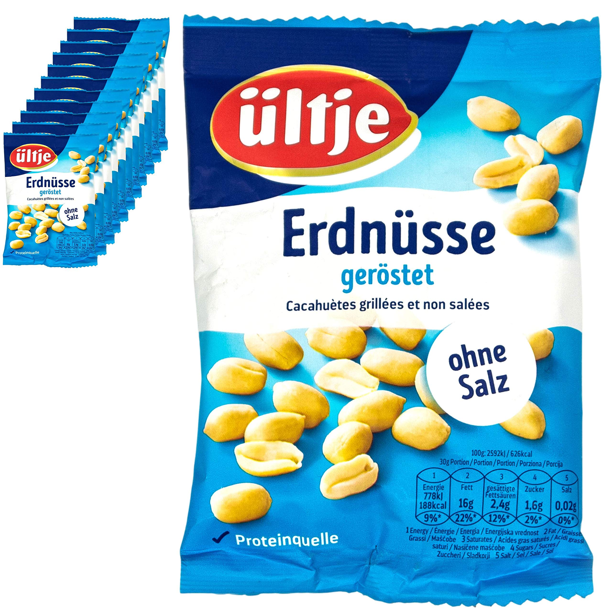 ültje - 12er Pack Erdnüsse geröstet ohne Salz 200 g Packung - Erdnusskerne ungesalzen