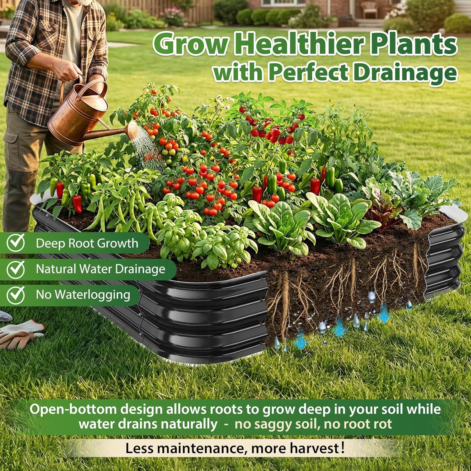 Galvanized Raised Garden Bed for Gardening, 4x4x1ft Large Square Metal Planter Boxes Outdoor for Vegetable,Flower,Herb,Modular Above Ground Growing Container,Black, Easy Assembly