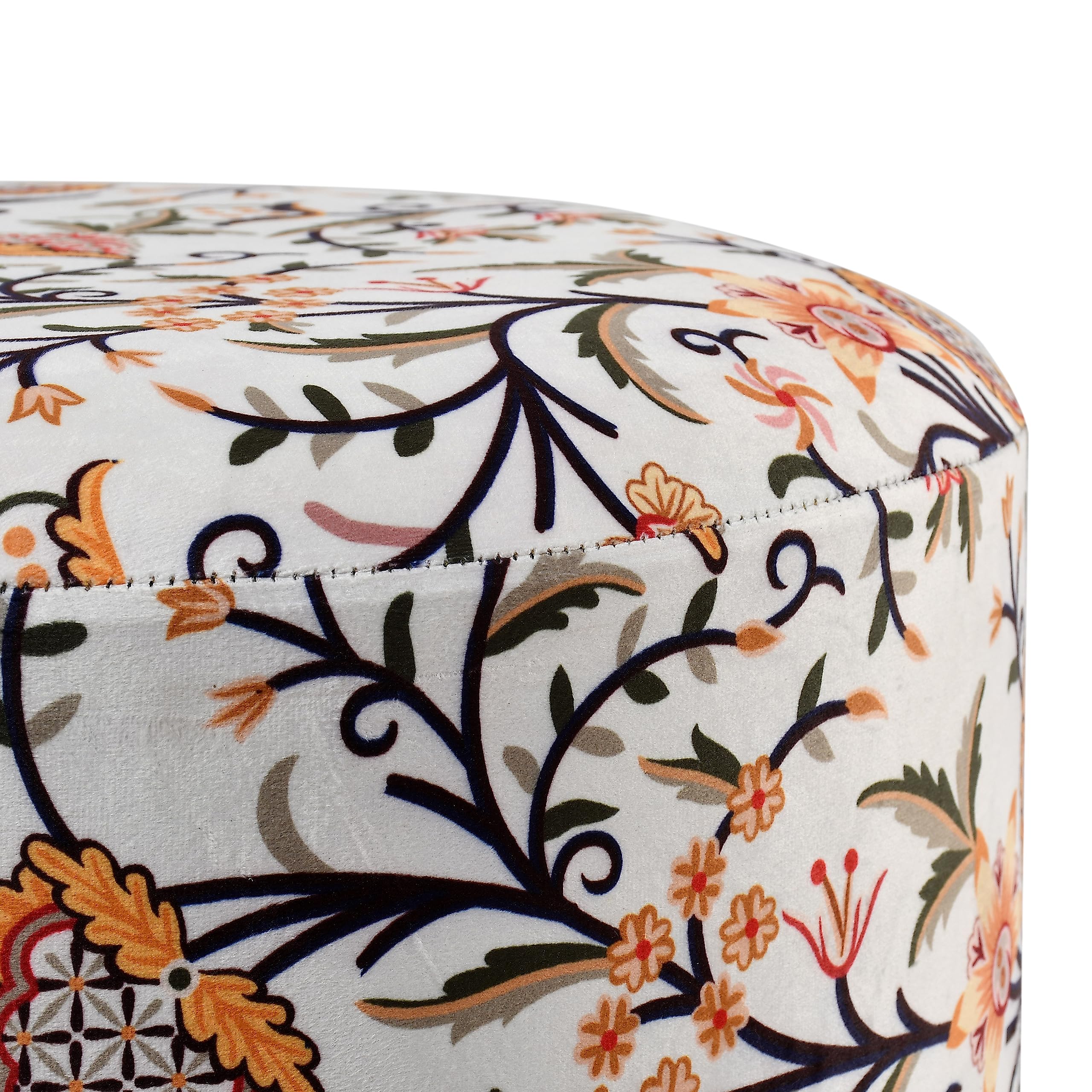 NACIA Printed Ottoman Stool 16x16x17 Inches, Upholstered Foam Cushioned Pouffes for Living Room | Puffy Muddha Stool for Footrest & Sitting, Velvet Pouf Stool, Furniture for Home Decor, Office, White 2