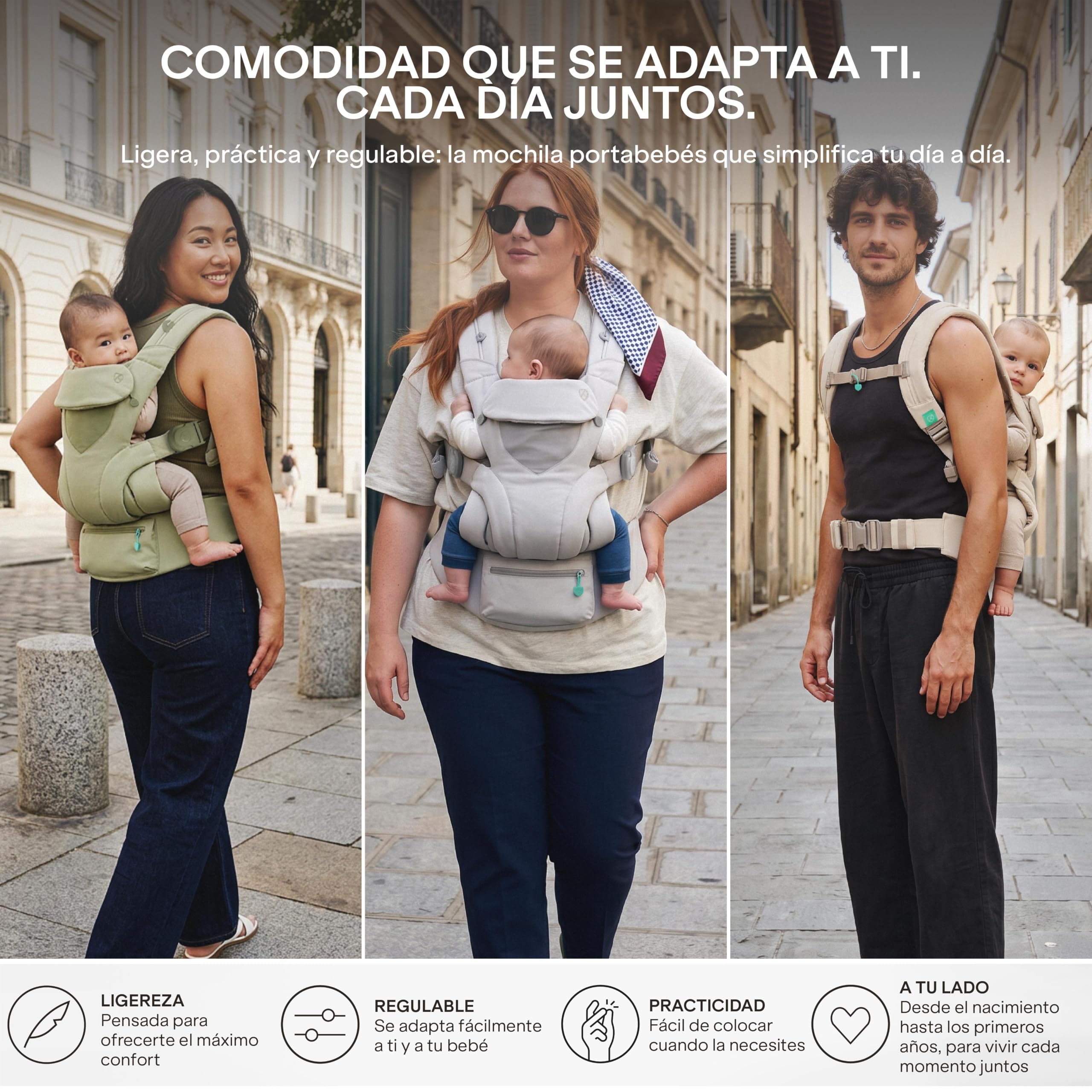 Koala Babycare Mochila Bebe Ergonómica 0-36 Meses (3,2-20,4 kg) - Mochila Portabebes Evolutiva con Asiento Ajustable Patentado en 3 Posiciones - Soporte Cervical, Frontal, Cara al Mundo y Espalda