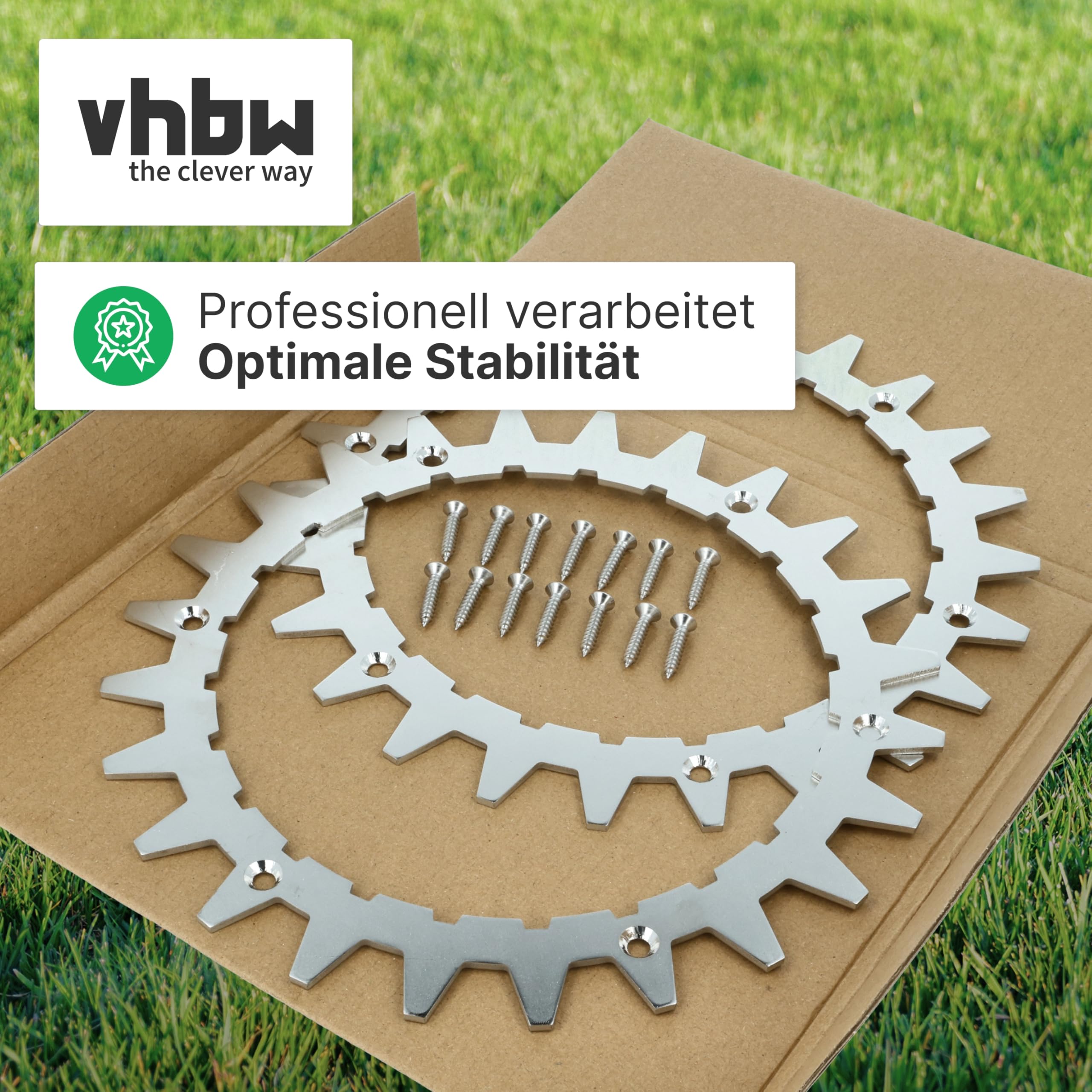 vhbw 4 x kolce kompatybilne z robotami koszącymi Worx M500 2.0, M700, M1000i, M1000, M500 - stal nierdzewna, 24 zęby, w zestawie śruby