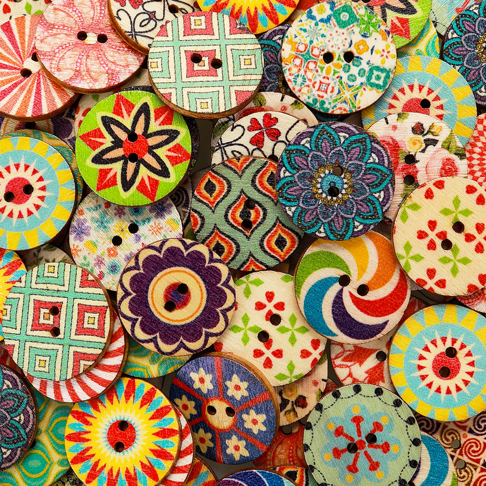 100 Bottoni In Legno Vintage Con Stampi Floreali - Per Cucito, DIY E Decorazioni Fai Da Te (15 Mm) - Foto 4