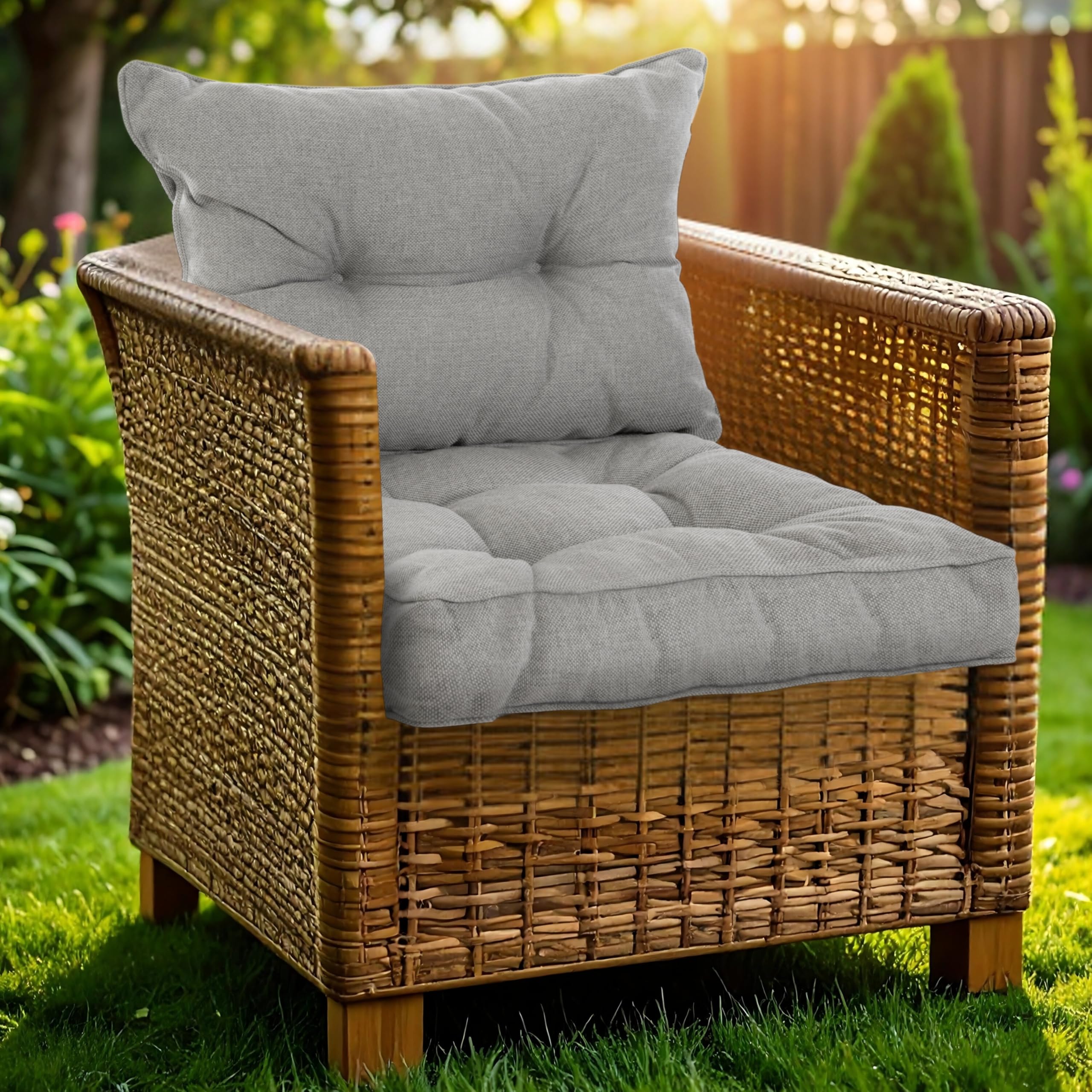 Outdoor Kissen für Gartenmöbel | Wasserfest Sitzkissen 50x40 cm & Rückenkissen 50x40 cm Polster Set für Gartenstühle | Hoch FÜLLPRO+ Füllung | Lounge Auflagen Stuhl, Gartenbank | Grau