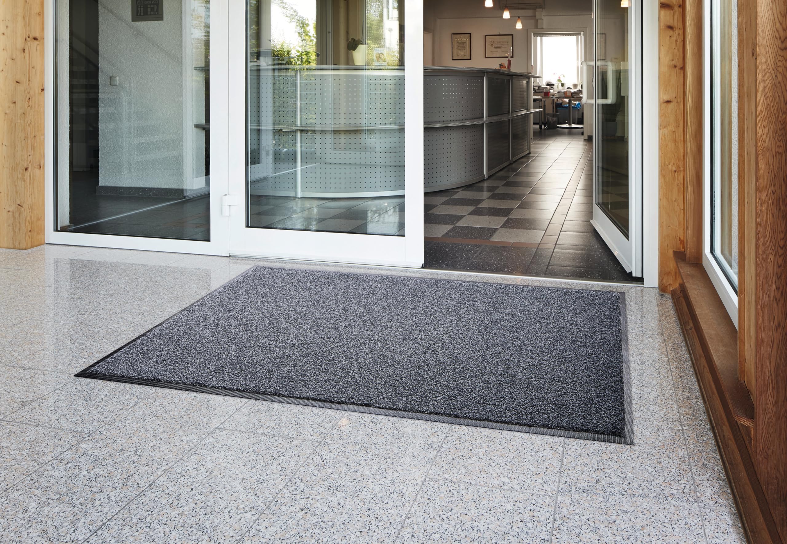 KLEEN-TEX Iron-Horse Washable Commercial-Grade Entrance Mat, Granite Gray 4x6 Industrial Floor Mat with Kleated Back