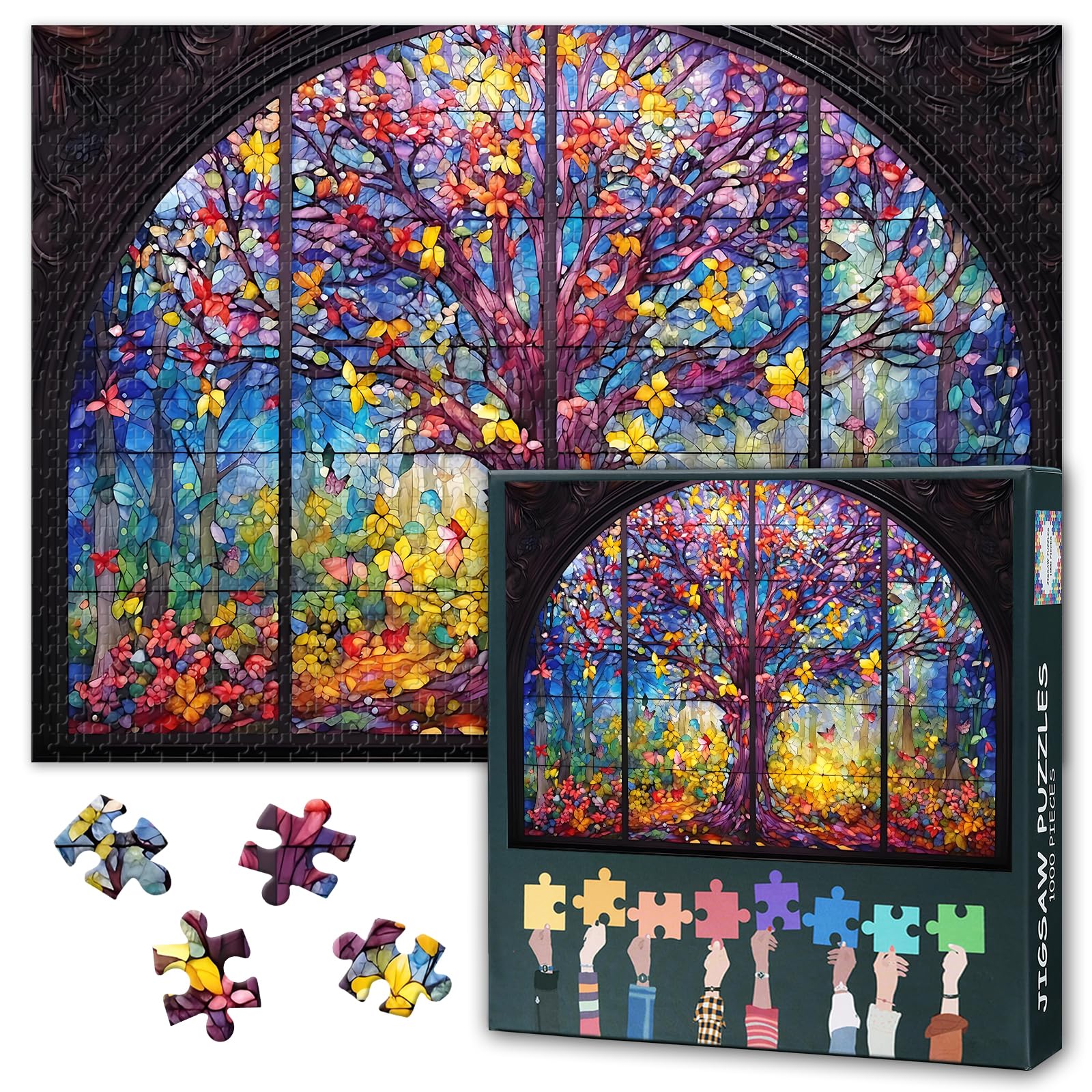 Stained Glass Window Jigsaw Puzzle 1000 Pieces for Adults Church Architecture Puzzle Colorful Prague Czech Republic Design Challenging Art Activity Home Decor Gift 27.5x19.7 Inch