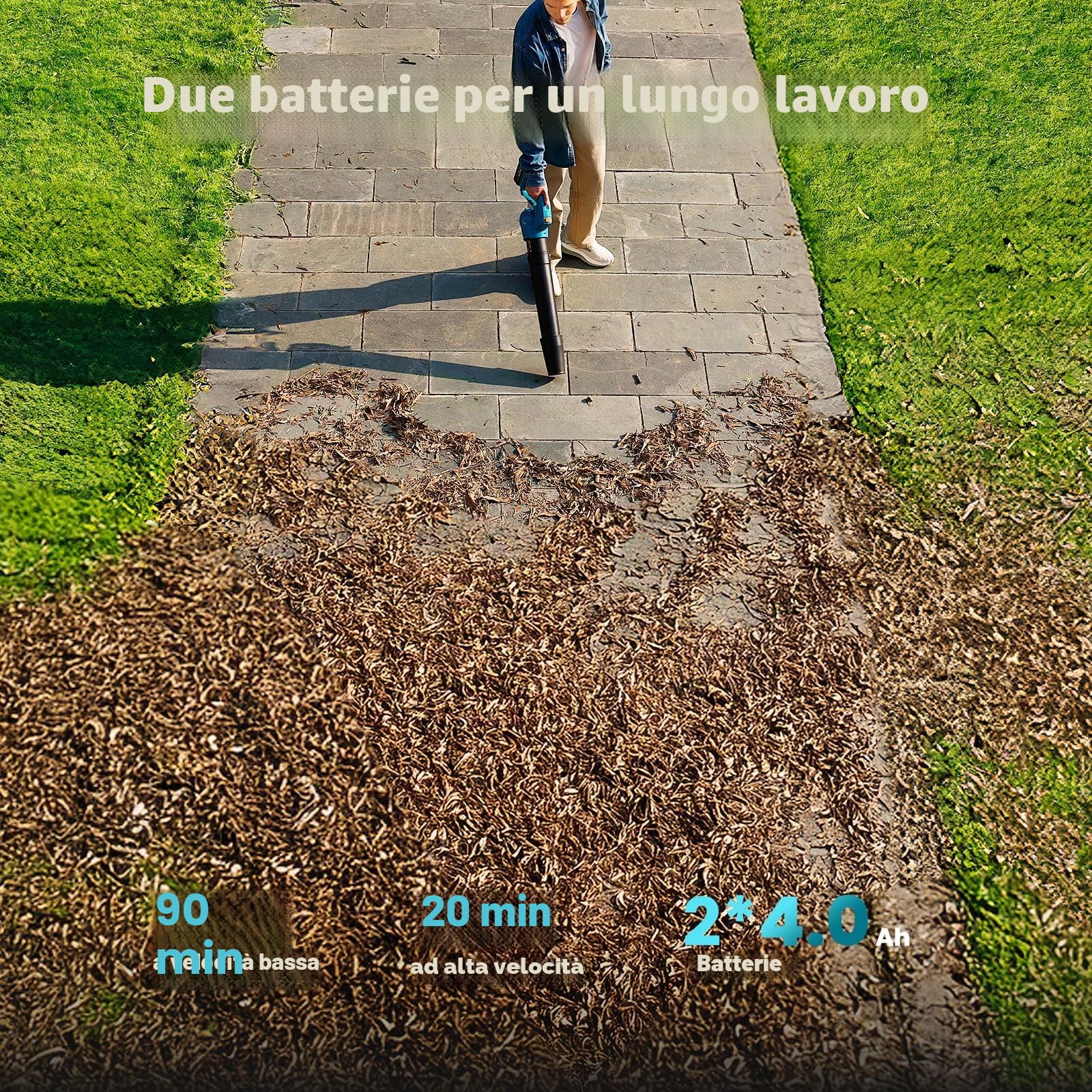 SEESII Soffiatore Elettrico Senza Filo con 2 Batterie 4.0Ah e Caricatore, 5 Velocità, Leggero e Potente per Giardino, Prato, Cortile, Pulizia Foglie
