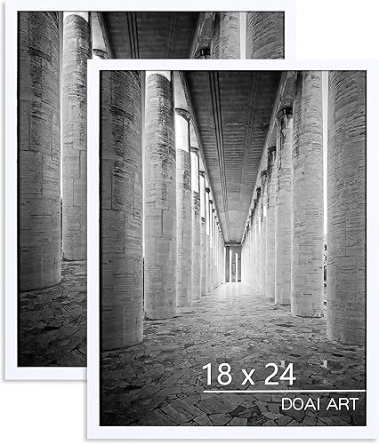 Marco de póster de 18 x 24 pulgadas, paquete de 2 marcos de fotos blancos de 18 x 24 pulgadas para montaje en pared horizontal o vertical, duradero,