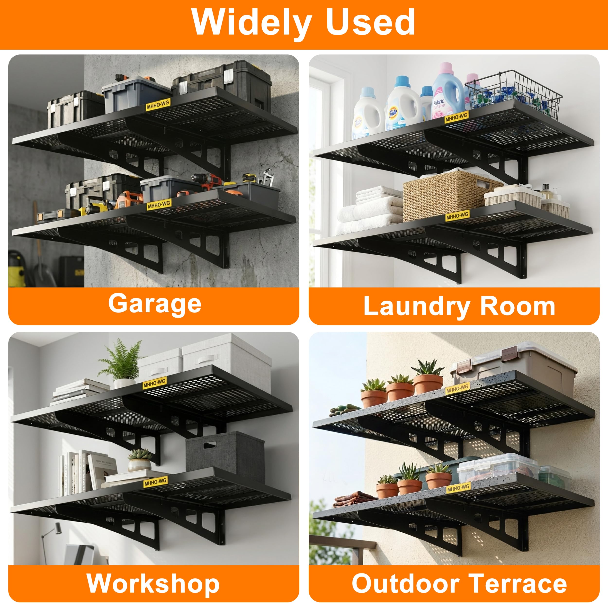 Set di Mensole da Parete per Garage 2 Pz (2x3 Piedi) - Robuste Portautensili con Ganci, Sospese, Risparmio di Spazio, Ner