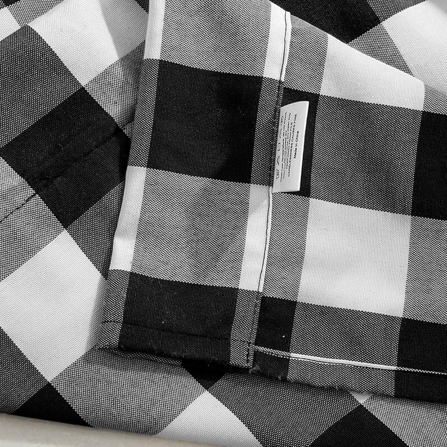 A.Monamour Short Curtain Opaque Cotton Linen Black Check Plaid Gingham Tie Up Curtain Roman Shades Balloon Curtain Window Valance Panel Drapes Half Curtain for Kitchen Bedroom Cabinet Door Curtain