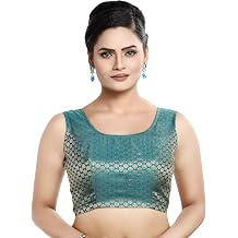 Madhu Fashion Womens Sleeveless Brocade Readymade Saree Blouse