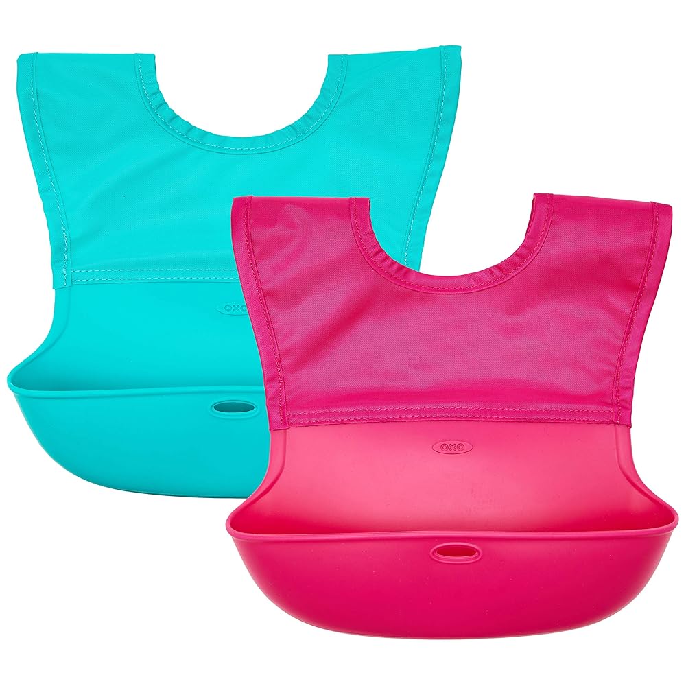 OXO Tot Roll-Up Bib 2 Pack - Pink/Teal