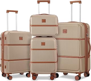 Suitour 확장 가능한 4피스 수하물 세트 (35.6cm(14인치) 48.3cm(19인치) 58.4cm(23인치) 68.6cm(27인치)) ABS 하드 사이드 슈트케이스 세트, 스피너 휠 포함, 체크 수하물 여행 가방, 샴페인 브라운, 미니멀리스트