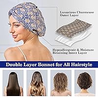 Vista 29 de Gorro de satén de seda ajustable para envolver el cabello para dormir, gorro de dormir de doble capa, turbante nocturno para cabello largo y rizado