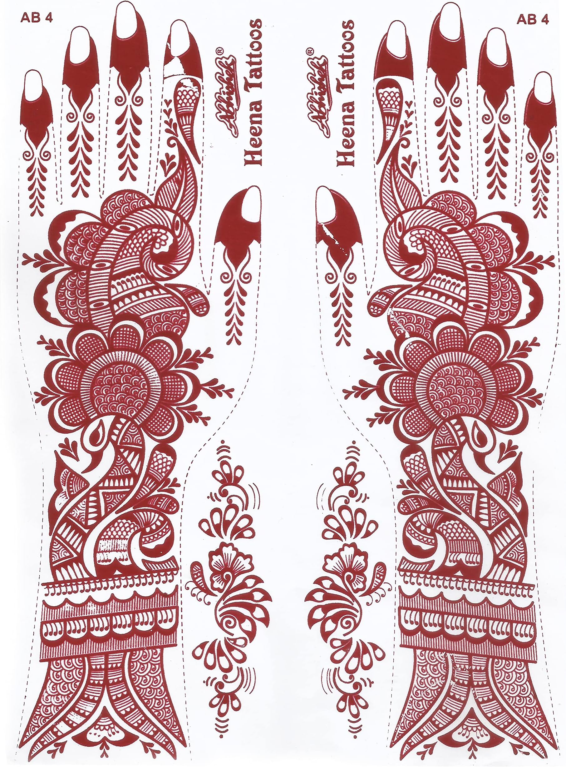 Double Hand Mehandi Tattoo AB04 Orignal Maroon (M) Pack of 2