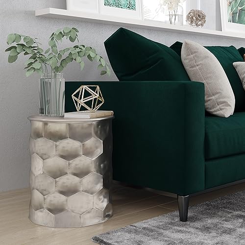 Miniatura 96 de SIMPLIHOME Morris - Mesa auxiliar de metal de aluminio fundido de 17 pulgadas de ancho en plata antigua, mesa de acento industrial con acabado en